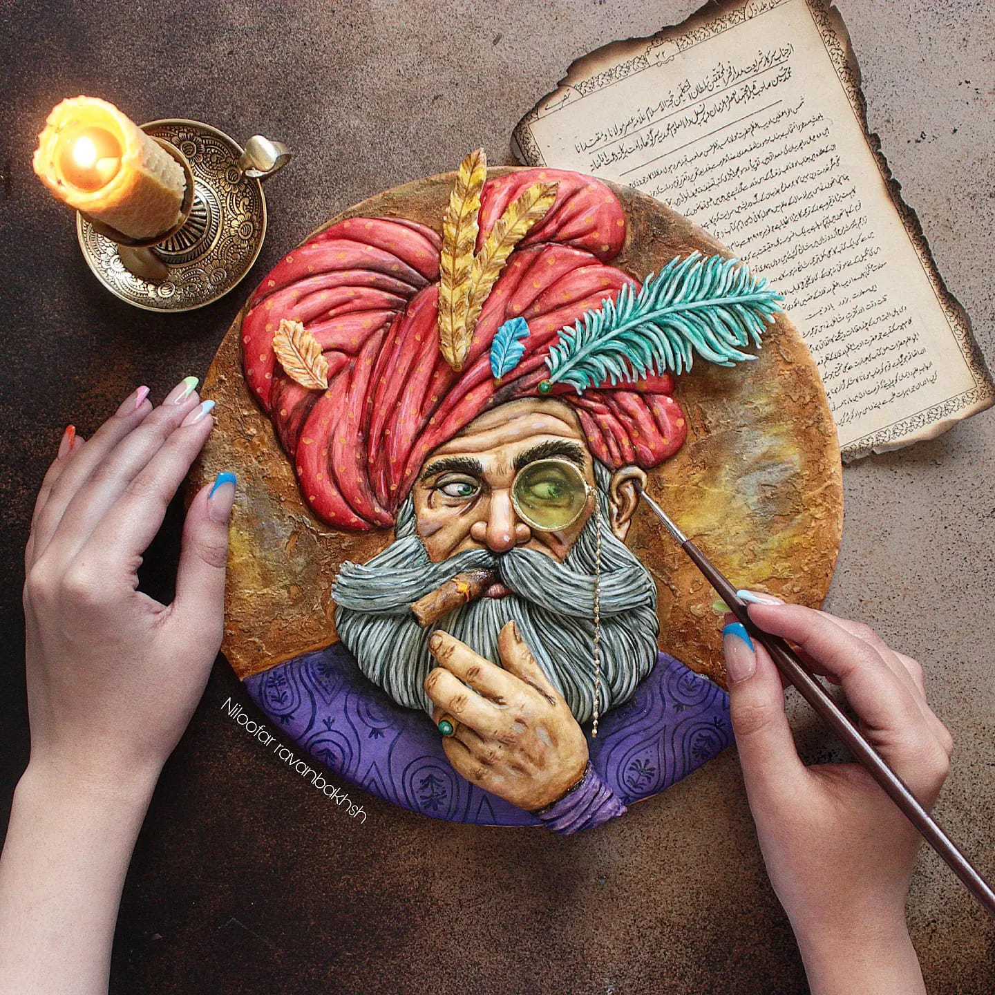 Royal icing cookie portrait inspired by Hemad Javadzadeh's painting