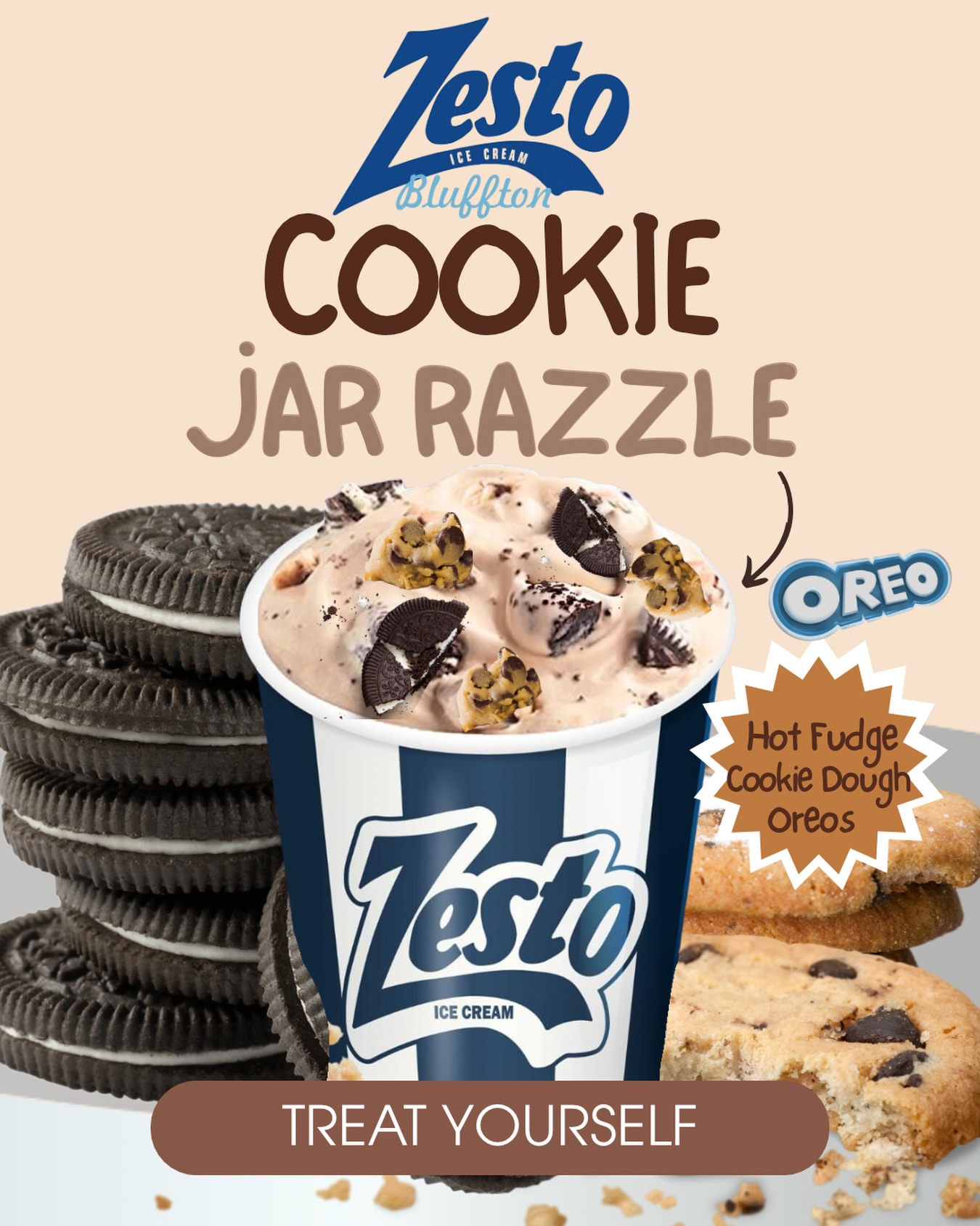 Zesto - 🍪🍦 Cookie Jar Razzle 🍦🍪 Loaded with hot fudge, Oreos