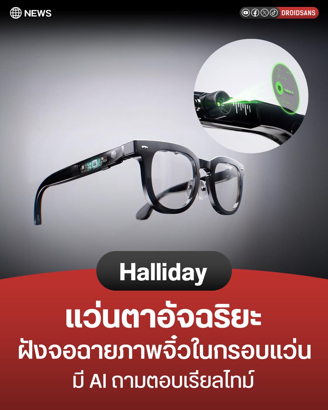 DroidSans - แว่นอัจฉริยะมีจอฉายภาพจิ๋ว Halliday เปิดตัวแว่นตาอัจฉริยะ ...