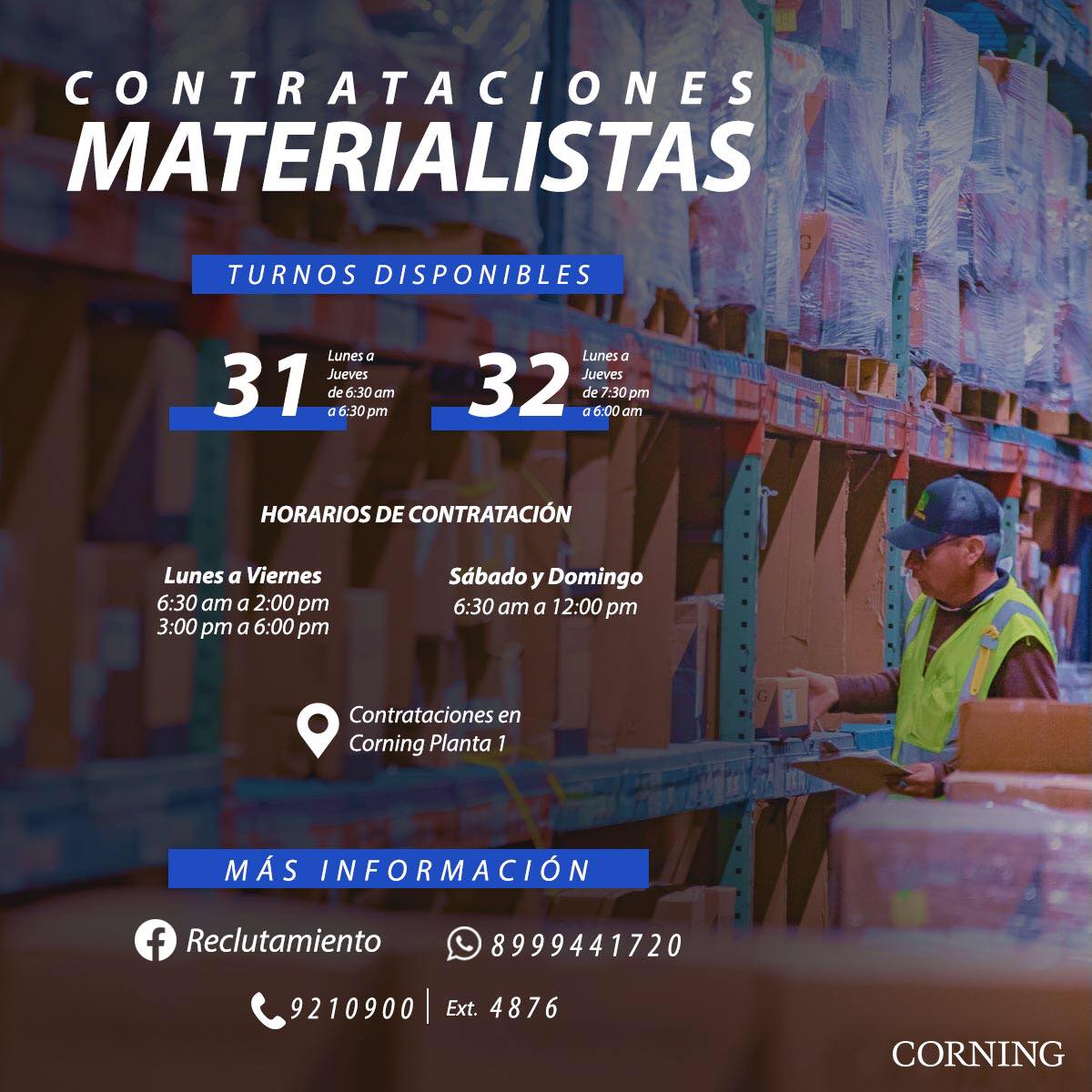 Corning México - ¡CONTRATAMOS MATERIALISTAS! 📍Ven a tu proceso de ...