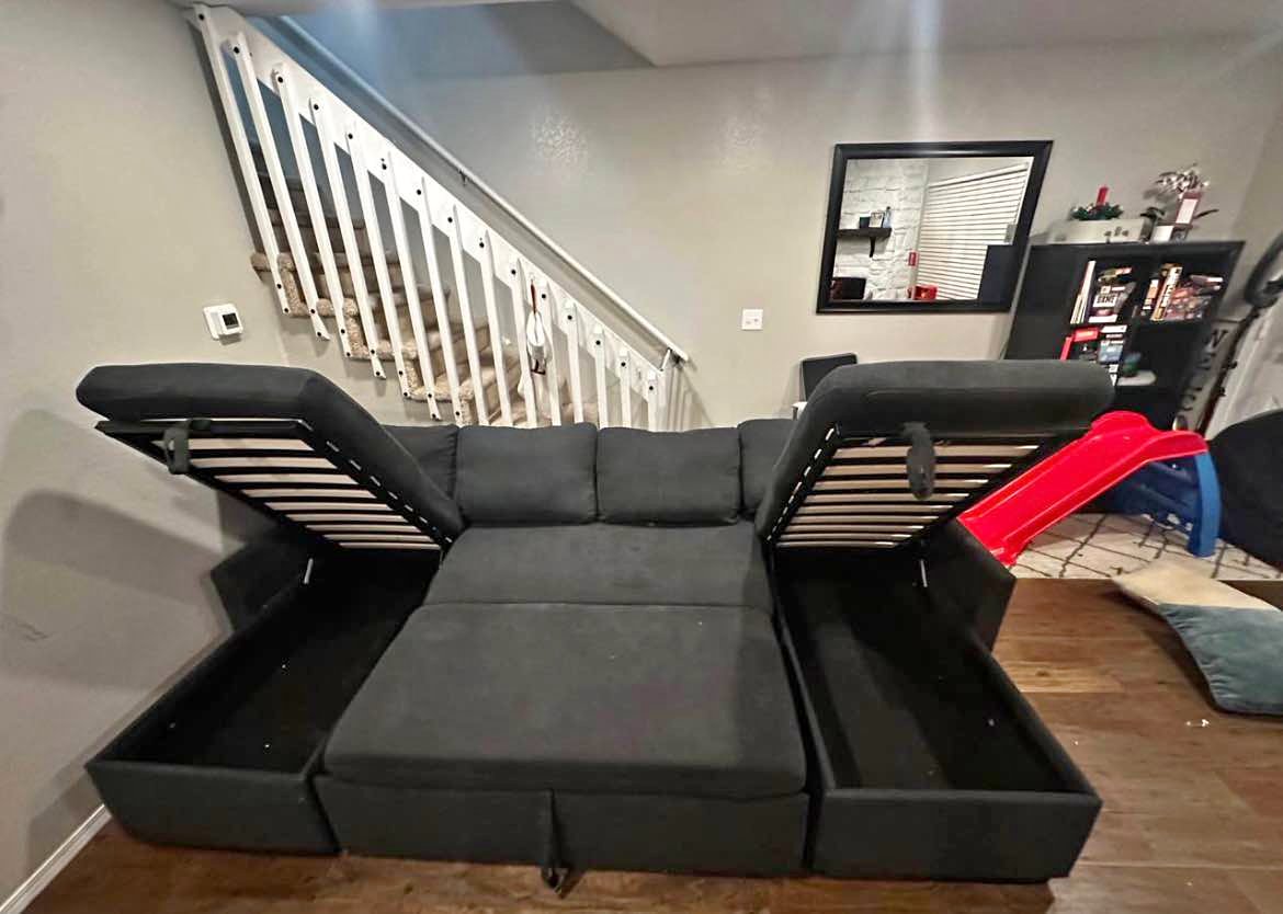 Grey pullout couch with storage - Sofas, Loveseats & Sectionals ...