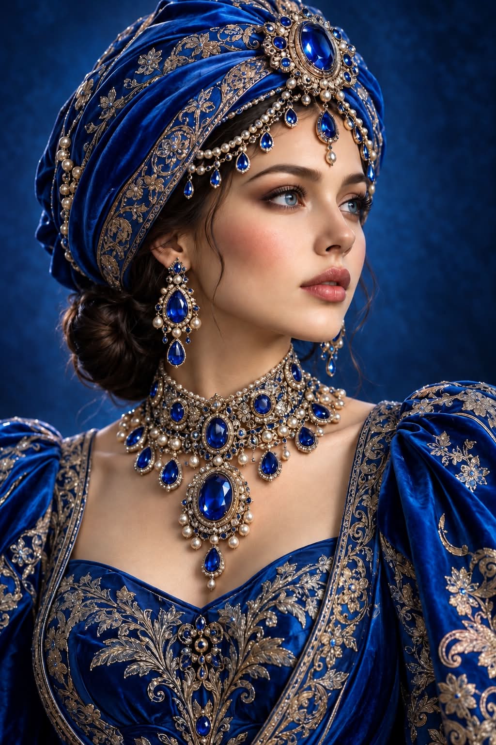 royal blue dress with gold jewelry Young woman in black sapphire Nh35