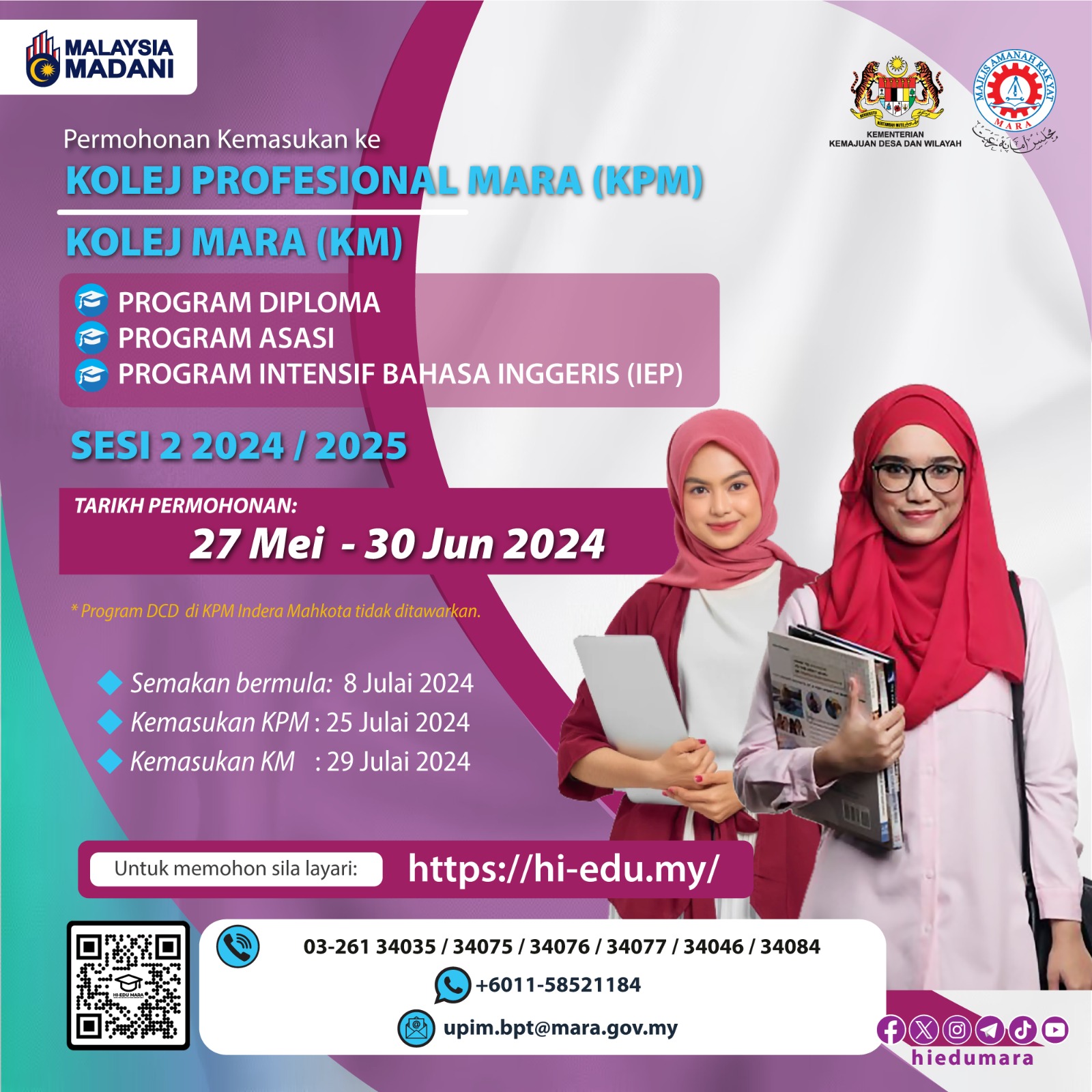 Hi-Edu MARA - *Kemasukan KPM & KM bagi Program Diploma,... | Facebook