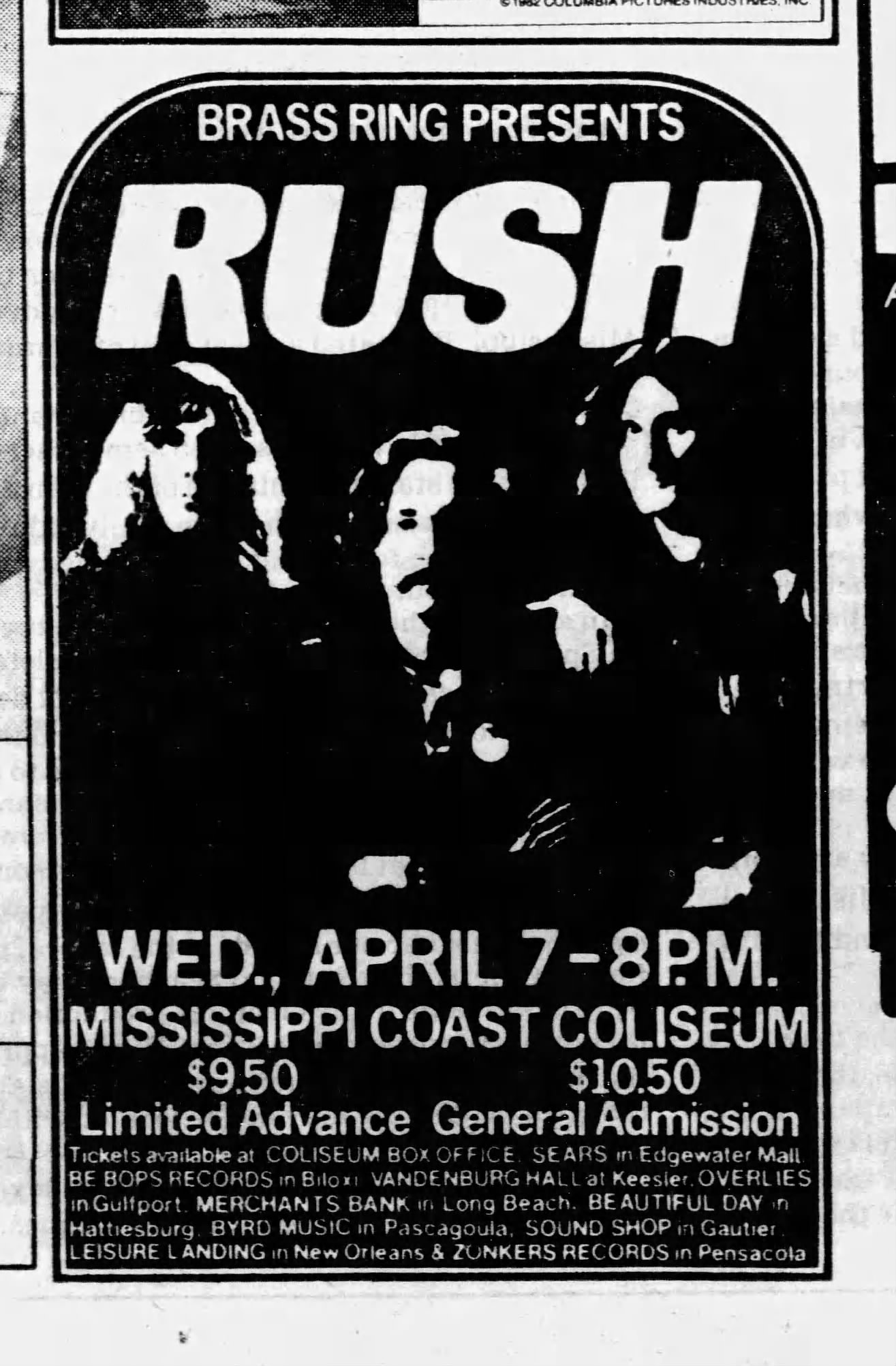 Signals warm-up tour in Tallahassee, Florida 1982