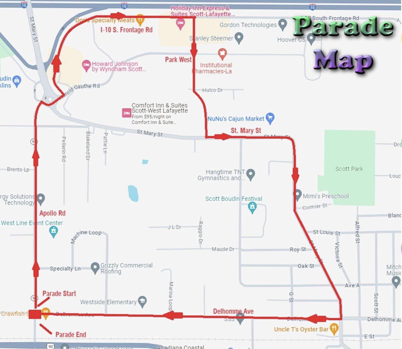 Scott Mardi Gras parade route and road closure information