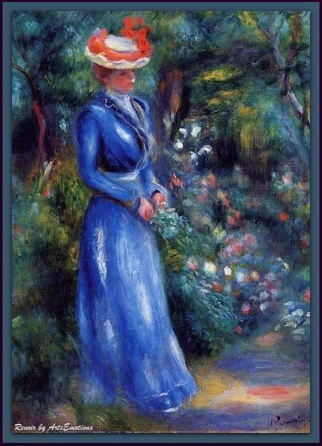 woman in a blue dress painting Pierre Auguste Renoir's Artwork lady in blue dress