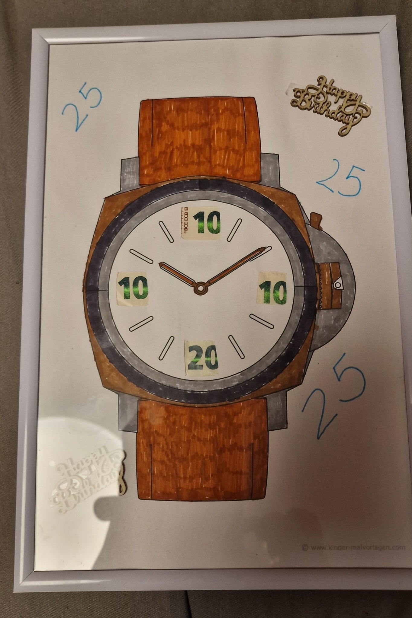 Mein Sohn möchte sich zum Geburtstag eine Uhr kaufen. Will ihn das Geld nicht so geben. Hab dann schnell was gebastelt