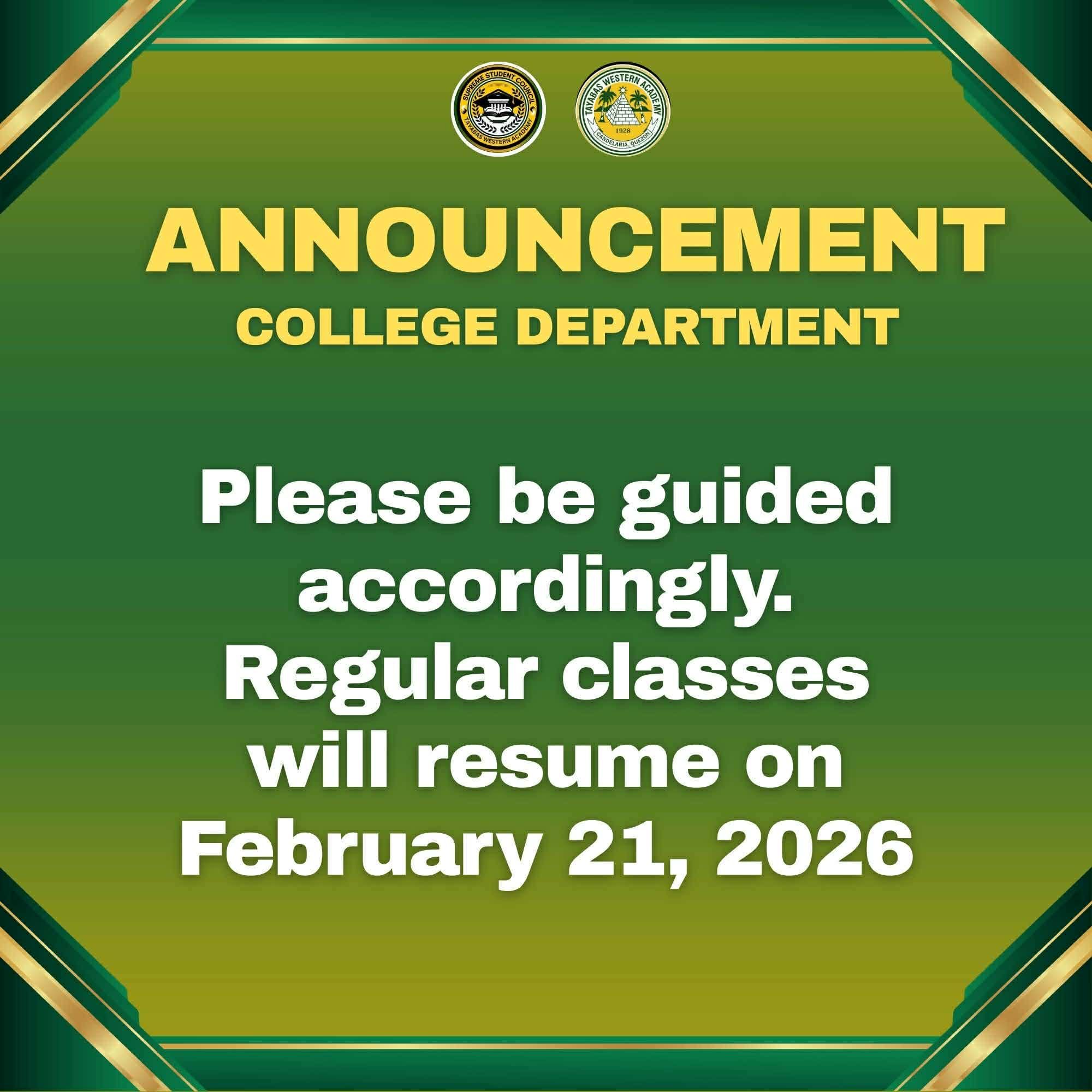 TWA - 📢ANNOUNCEMENT|COLLEGE DEPT. In line with the ongoing Foundation ...