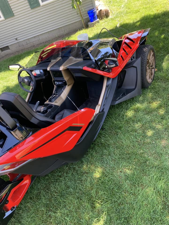 Etched WindRestrictor Brand Rear Wind Deflector for the Polaris Slingshot