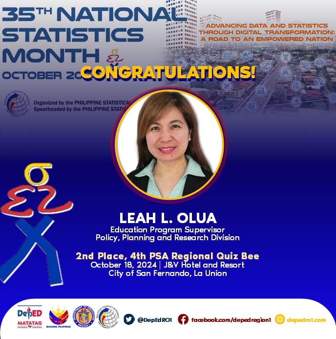 DepEd Region I - Congratulations, Ma'am Leah L. Olua for... | Facebook