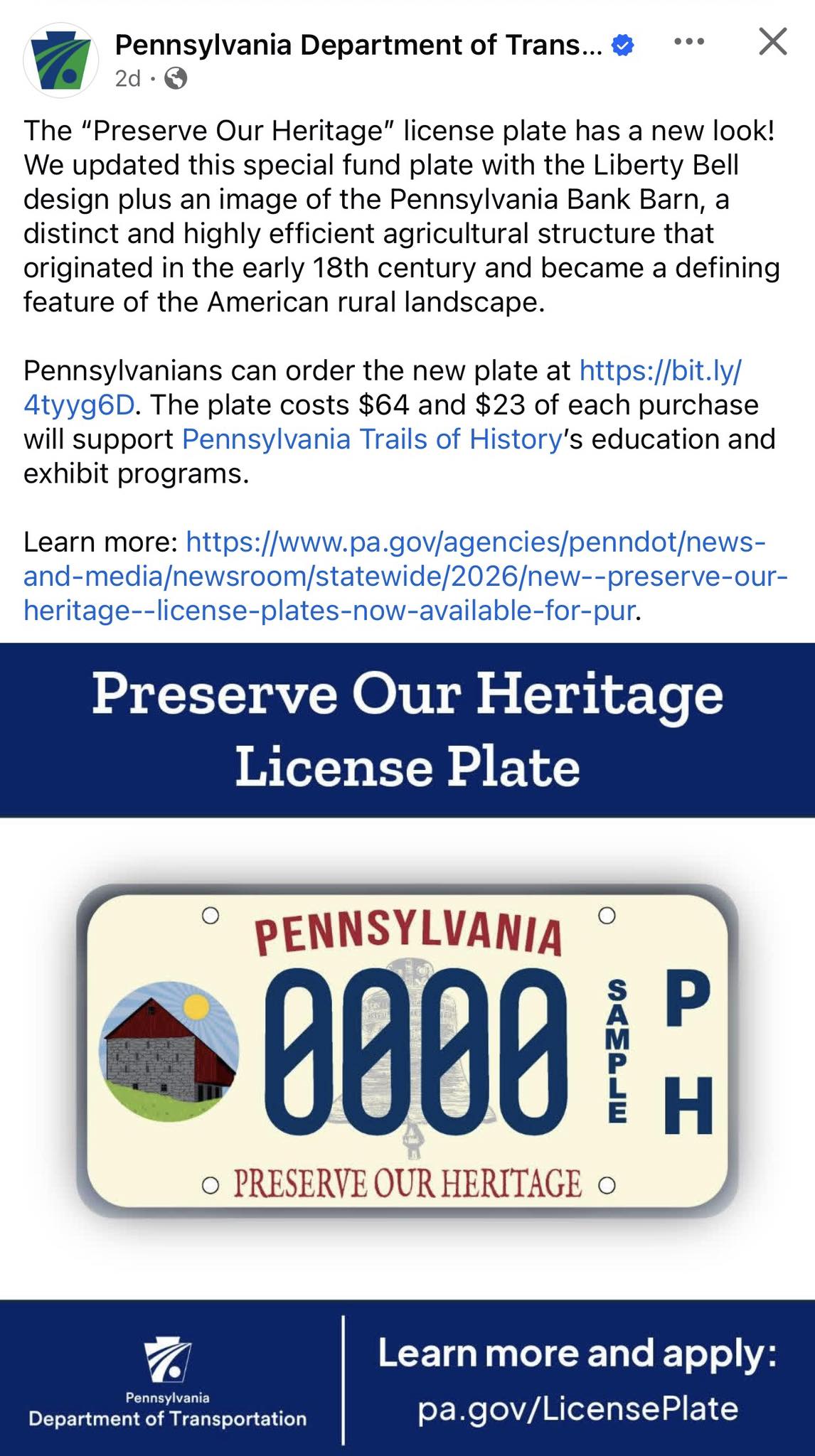 The “Preserve Our Heritage” license plate has a new look! We