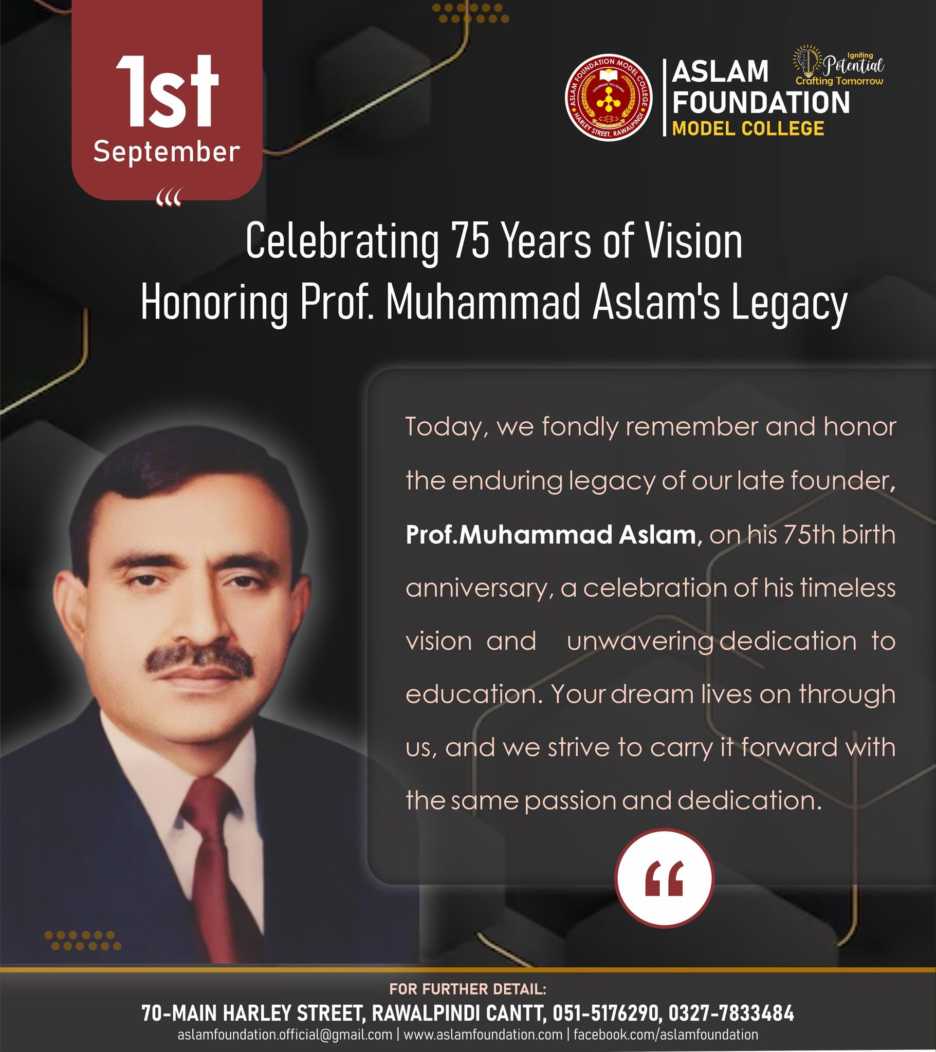 🌟🎉 Today, we celebrate the 75th birth... - Aslam Foundation