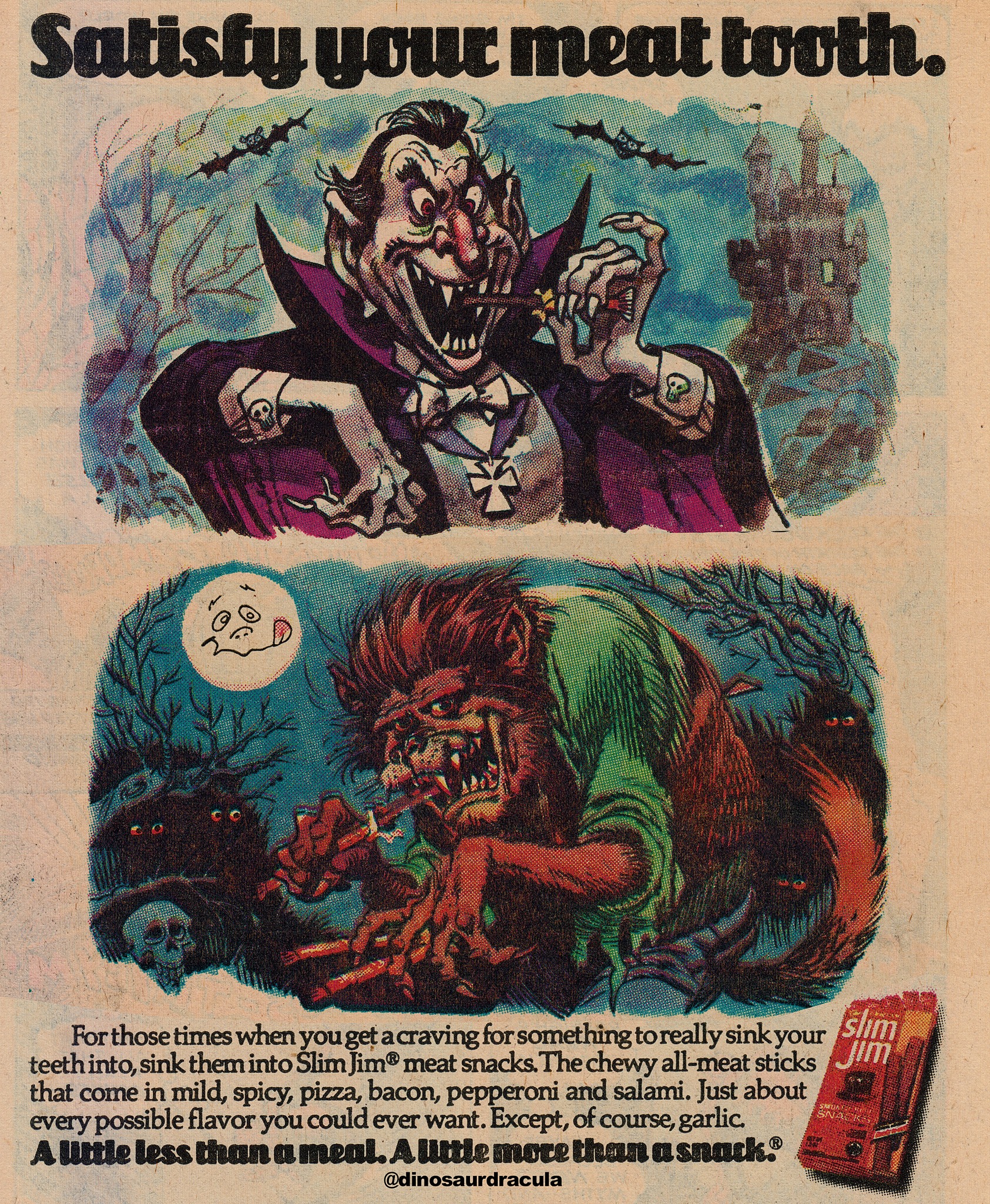 Enseigne Métal Vintage 1978 'Dracula Eating A Slim Jim' - 30x20 Cm - Déco Murale Rétro - Neuf
