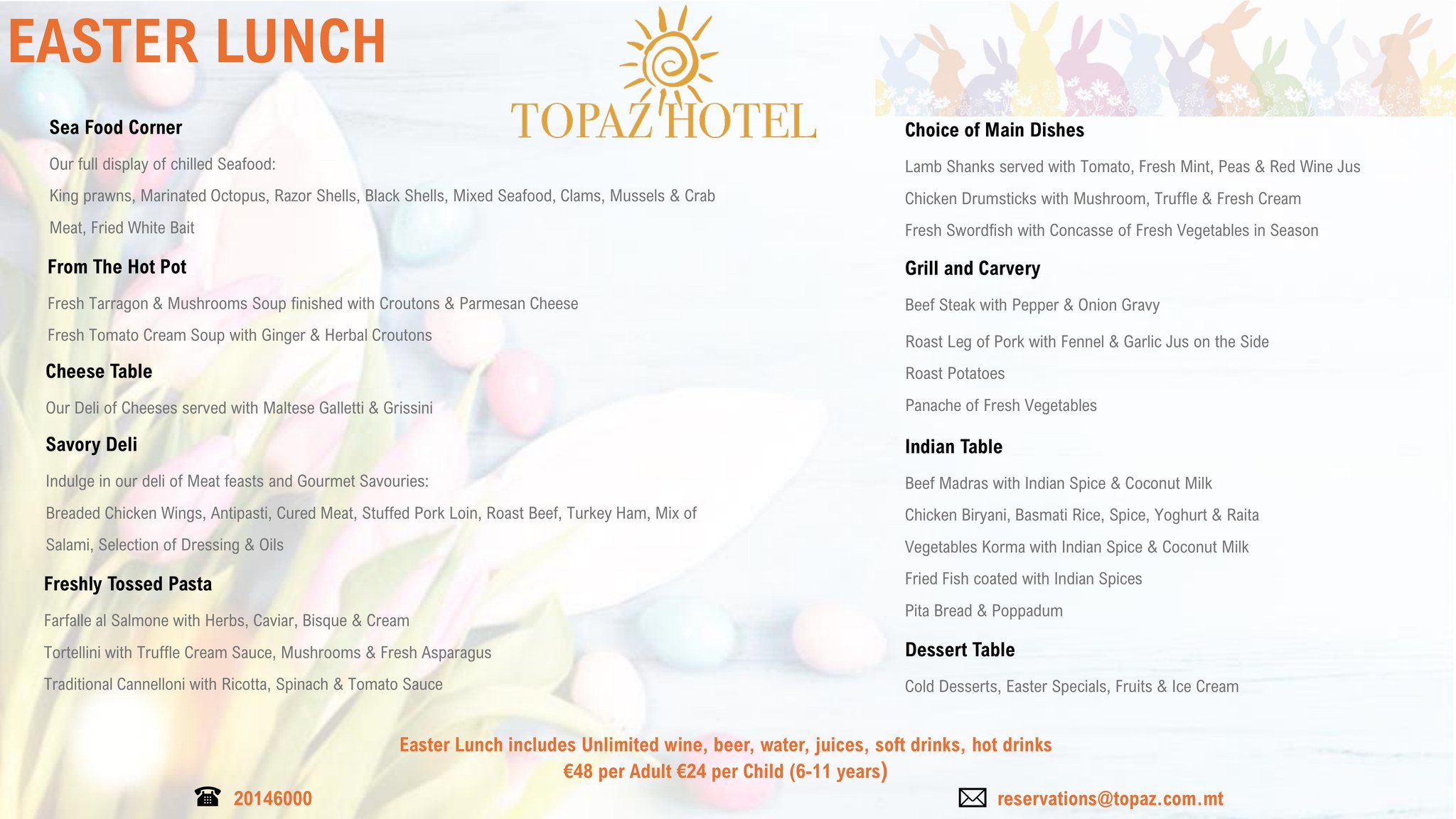 Topaz Hotel - 🐰Topaz Hotel Easter Menu - Sunday 20th April...