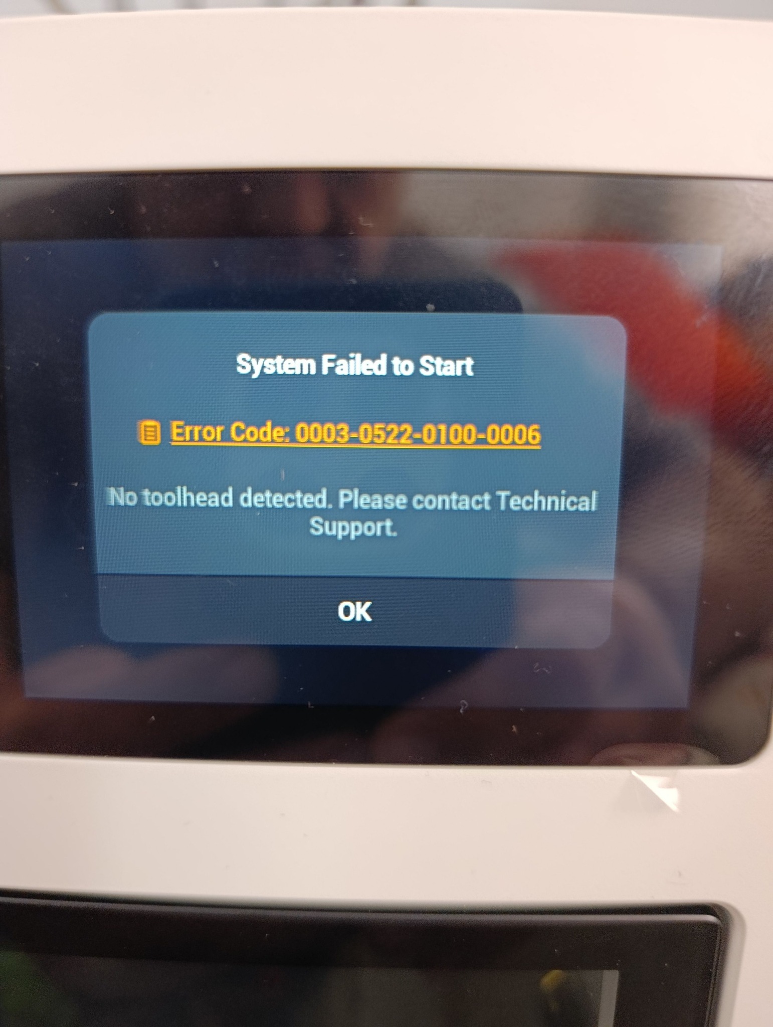 Why is my Snapmaker U1 giving a 'System Failed to Start' error