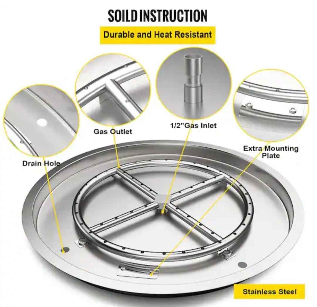 Skyflame 19″ Drop-In Fire Pit Burner Pan – Stainless Steel Round Bowl With Burner Ring, Up To 92,000 BTU, Propane/Natural Gas