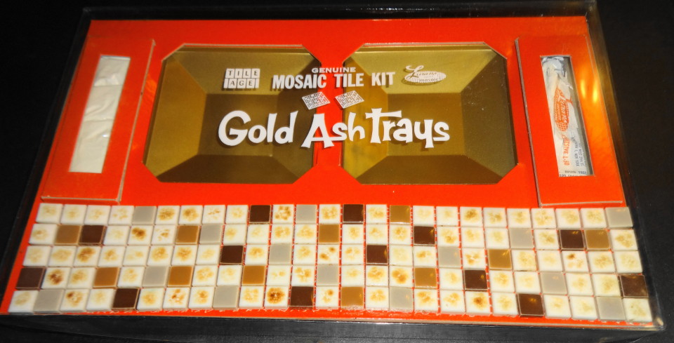 Vintage 1960s mosaic tile ashtray set for sale
