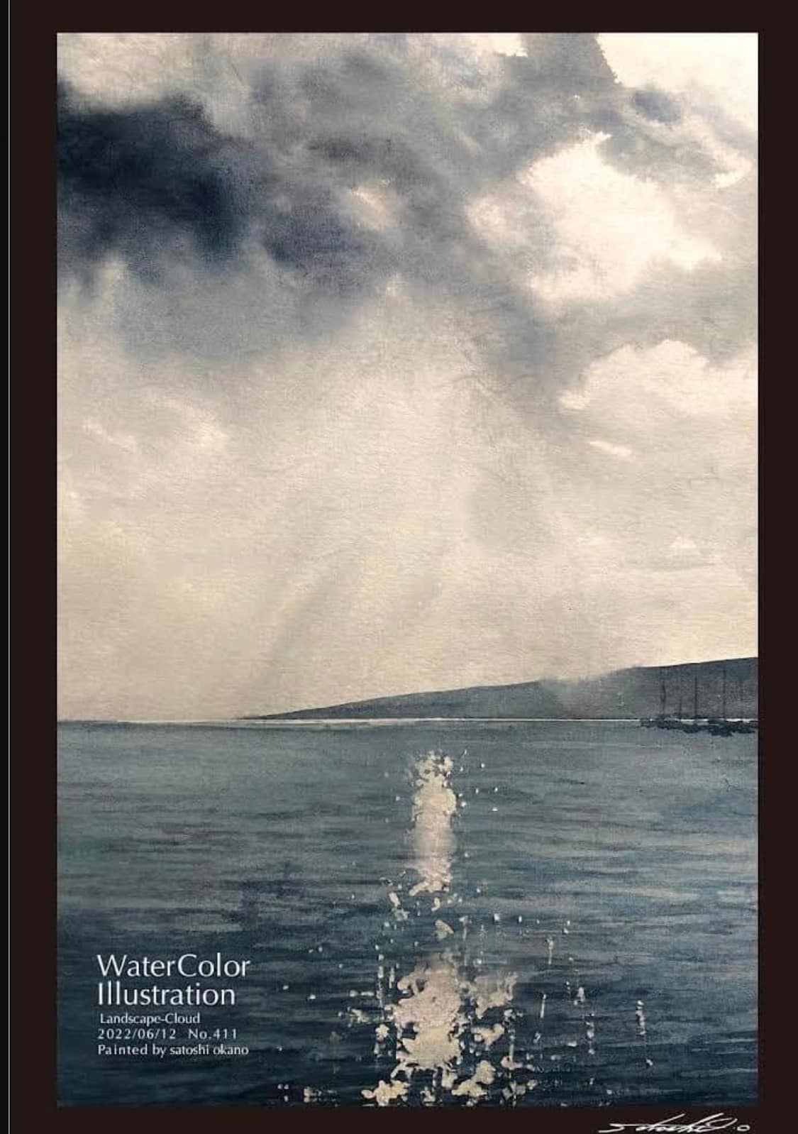 Japanese watercolor painting of the sea