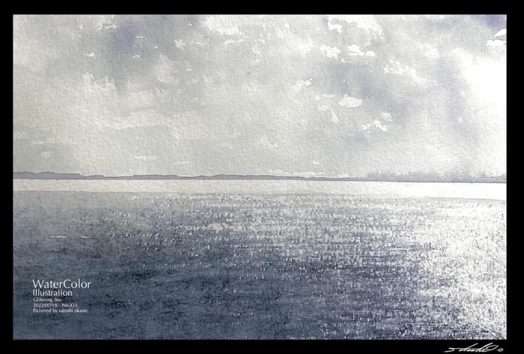 Japanese watercolor painting of the sea