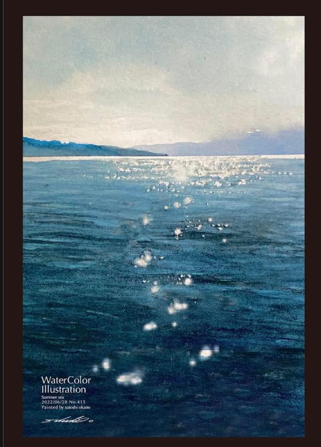 Japanese watercolor painting of the sea