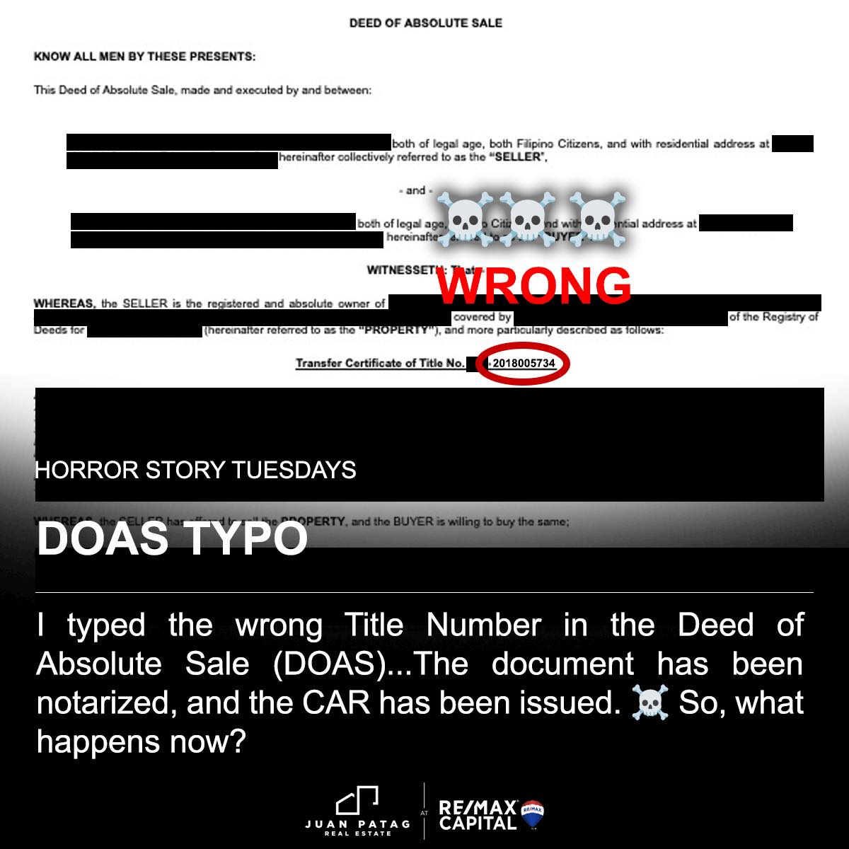 I typed the wrong Title Number in the... - JPatag Real Estate | Facebook