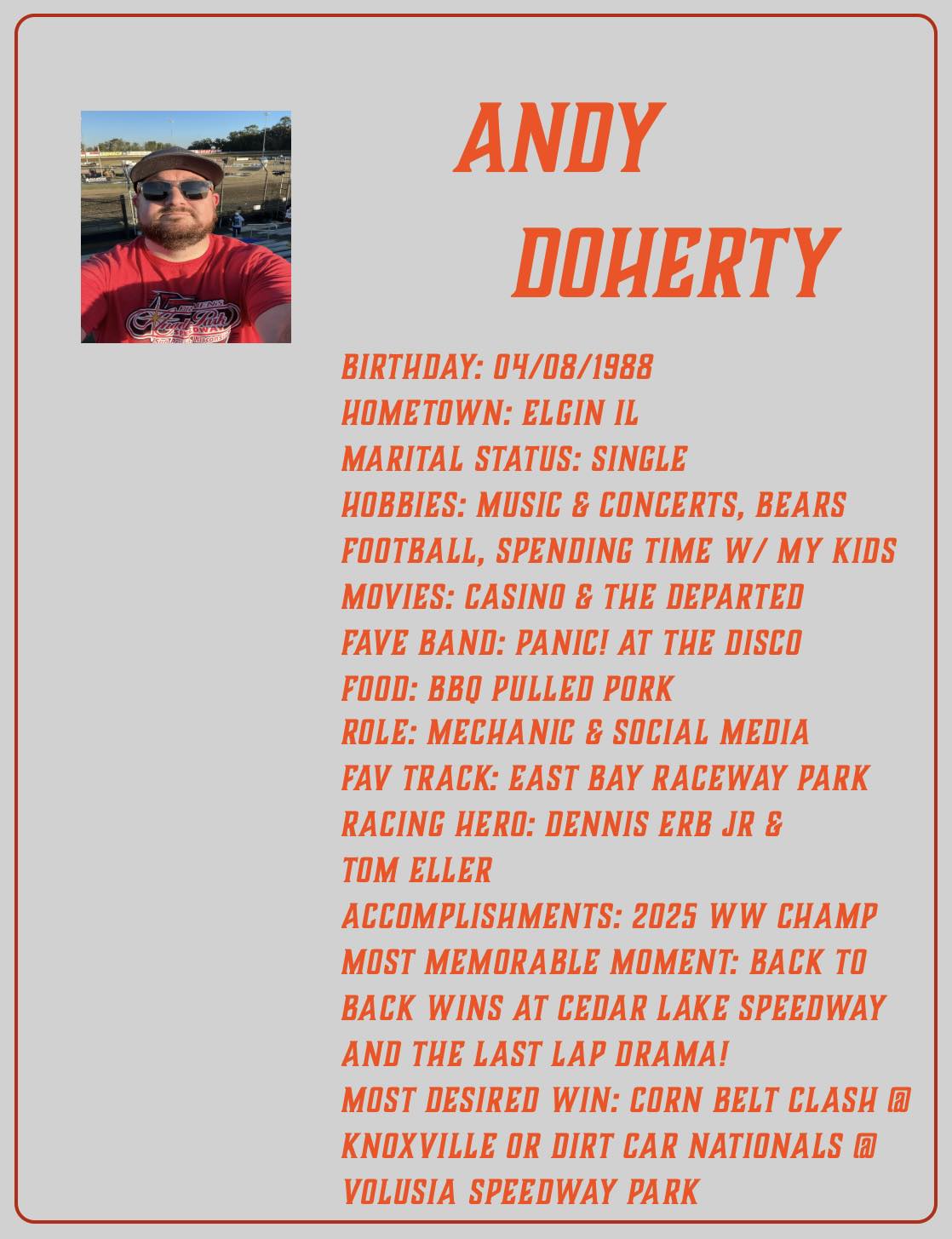 MEET THE TEAM #3 - Andy Doherty... - Doherty Bros. Racing | Facebook