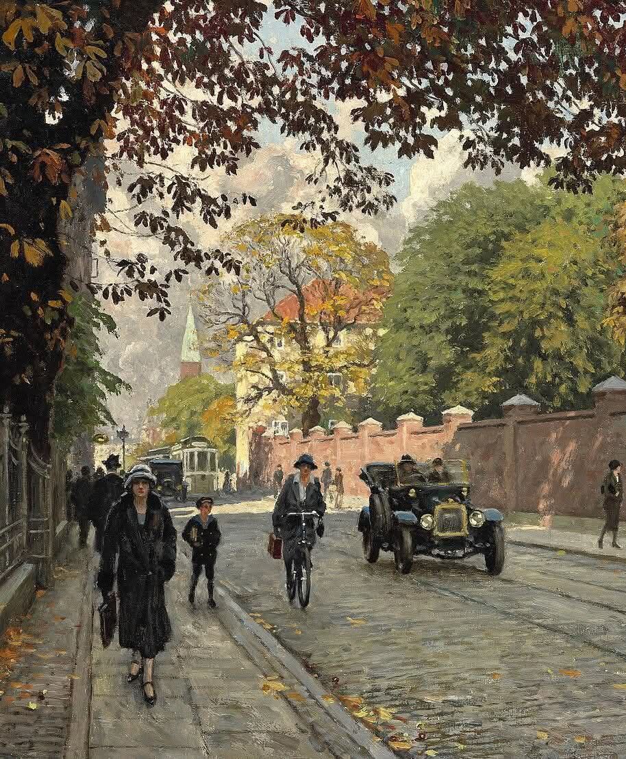 Paul Fischer's 1925 oil painting of automobile traffic