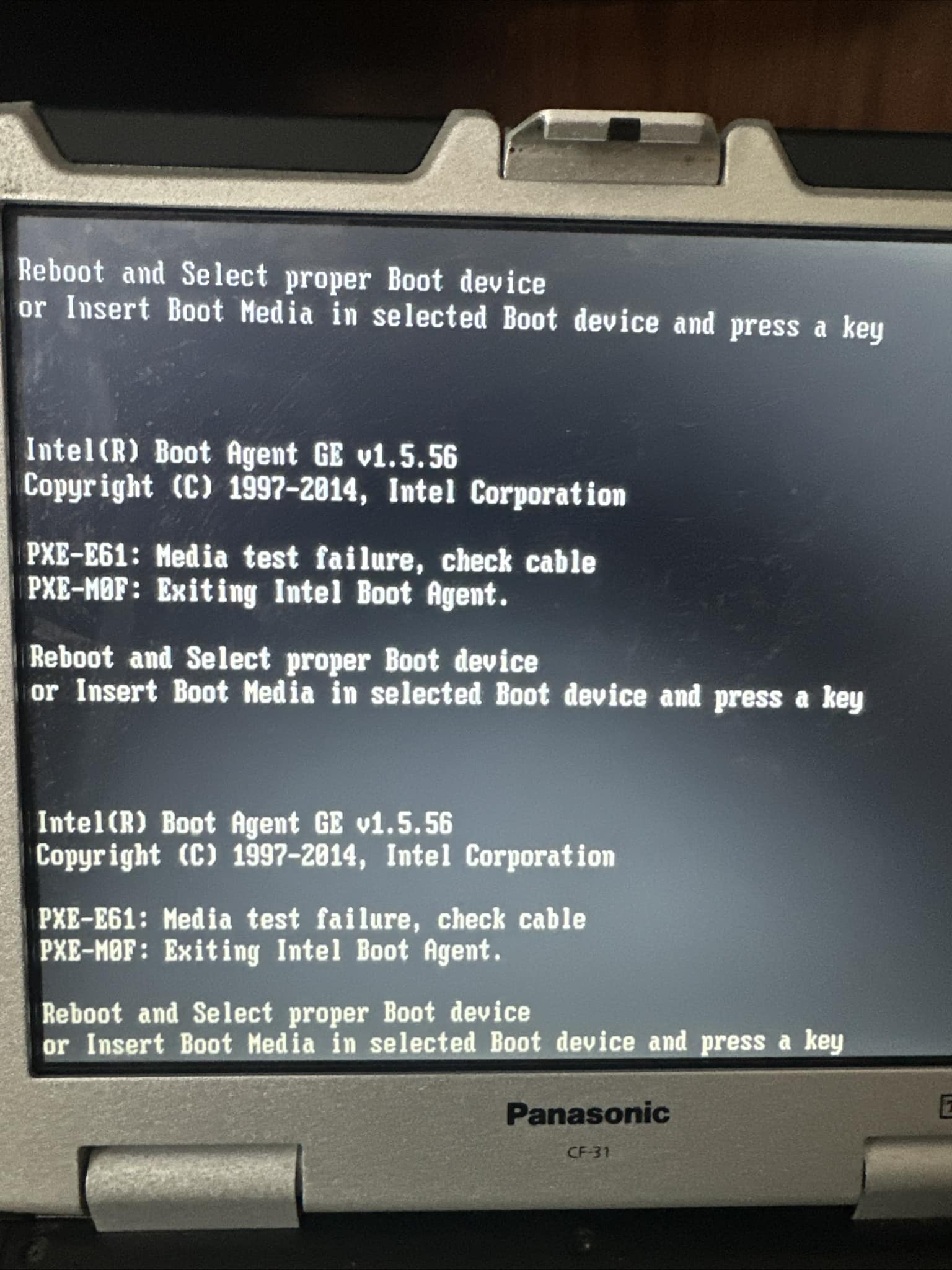 How do I fix the boot device issue with the error message Reboot