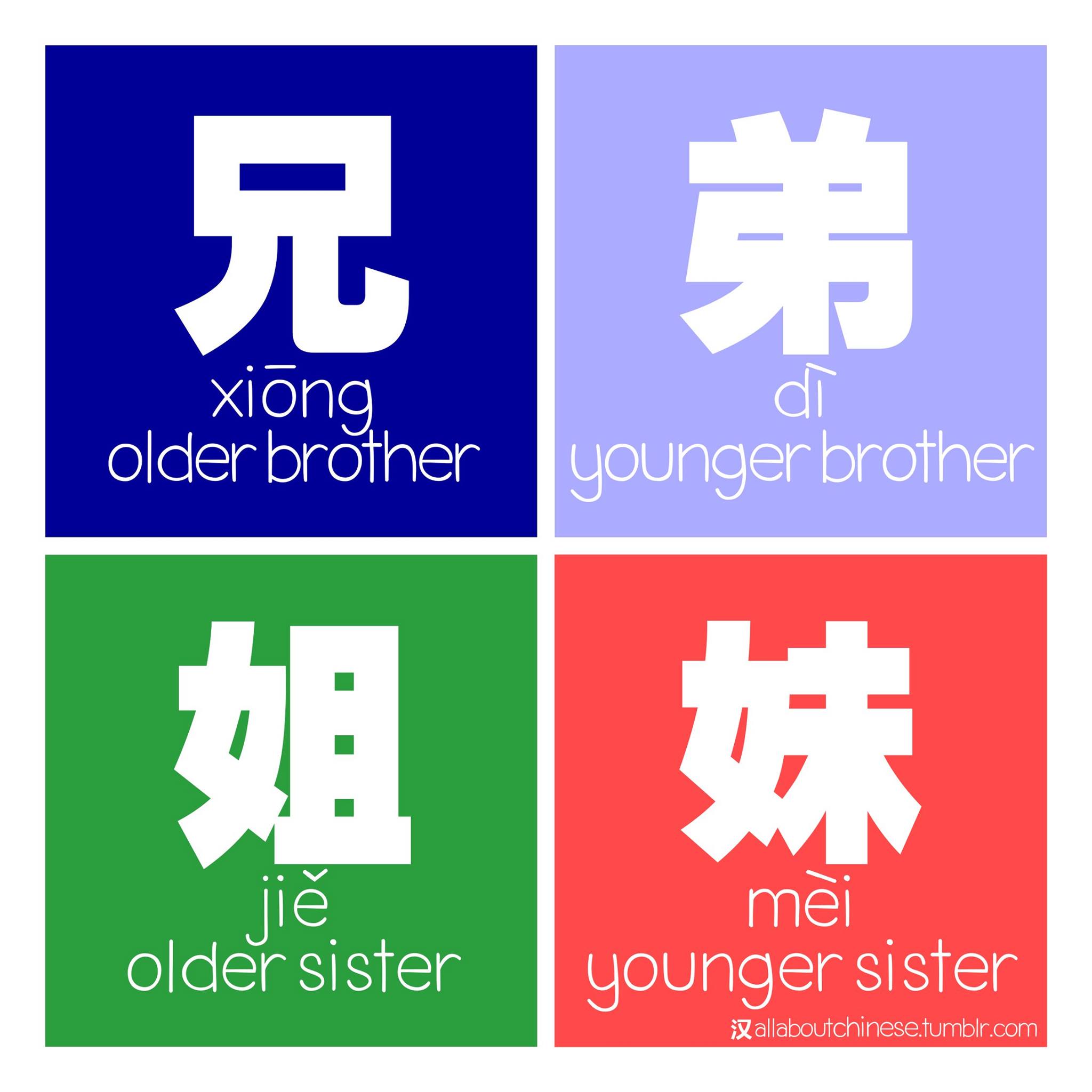 兄 xiōng พี่ชาย 弟 dì น้องชาย 姐 jiě... - ปั๊มภาษาจีน 加油站中文 | Facebook