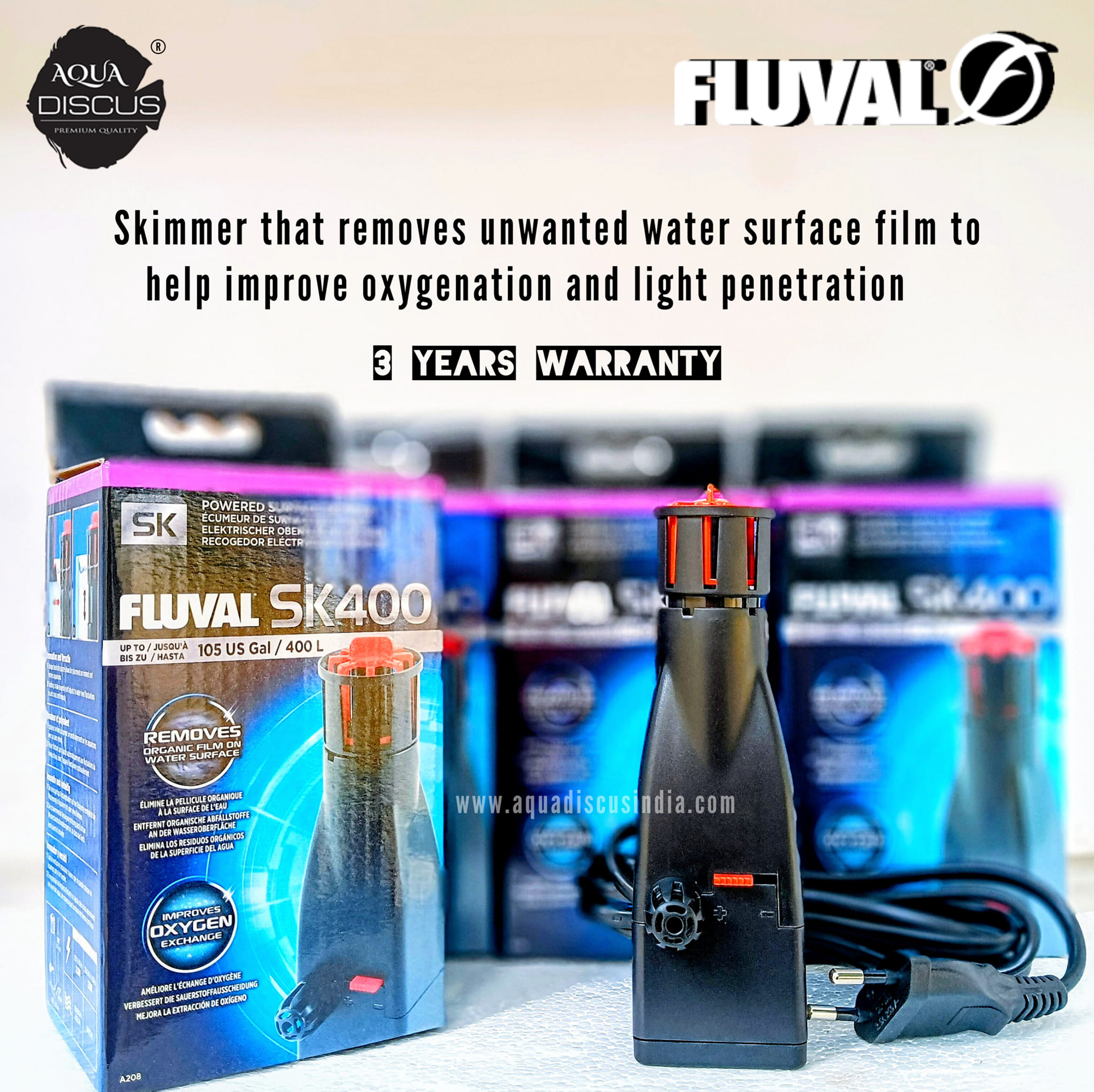 Skimmer Per Acquario Fluval SK400 - Rimuove Pellicola Superficiale, Per Vasche Fino A 400 Litri