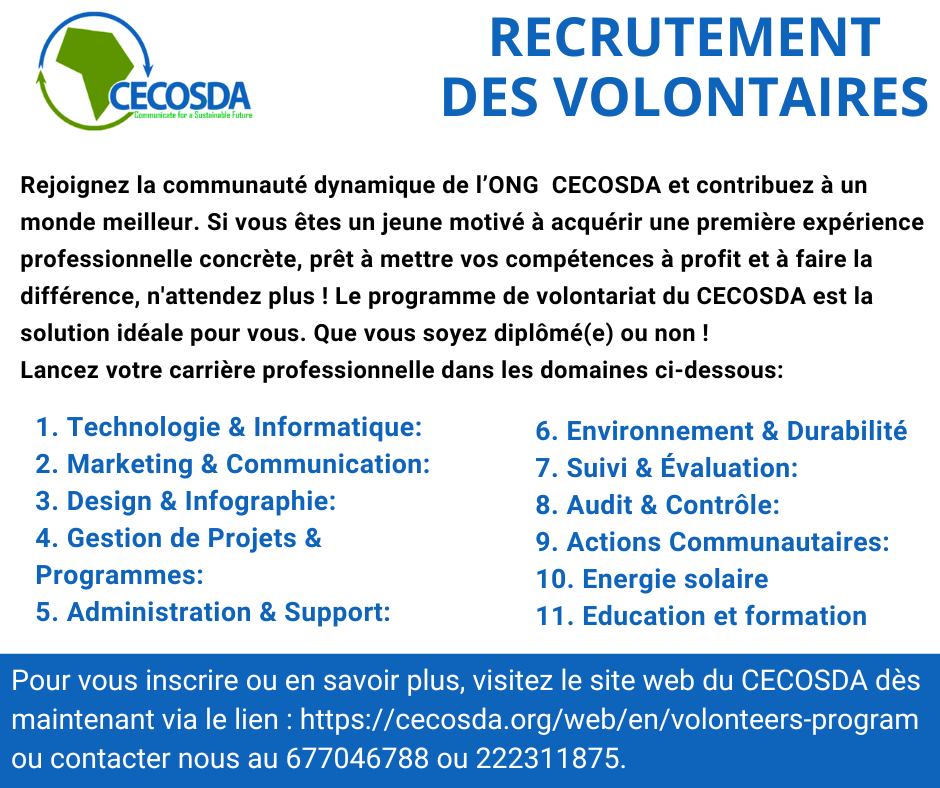 RECRUTEMENT DES VOLONTAIRES Rejoignez... - CECOSDA Cameroon | Facebook