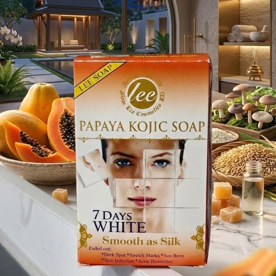 Lee Papaya Kojic Soap 7Days White Soap-160g ❤❤❤ Made in Thailand 💙💚💛 100%original... 7 days white 👉Smooth as Silk 👉papaya kojic soap. 👉Lee Papaya Kojic acid soap is a skin whitening product