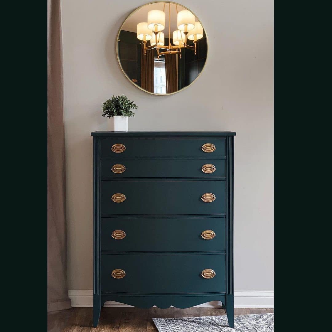 dark green nursery dresser After falling in love with Ralph Lauren inspired nursery, @bluegrassfurniturerejuvenation chose Charleston for this beautiful chest of drawers. “The color, Charleston Green by @wiseowlpaint is truly a chameleon color- it is Collection:Wild Nomad - Sky collection_best_sellers Royal Blue Flower Girl 6 drawer dresser Drawer Dresser is an