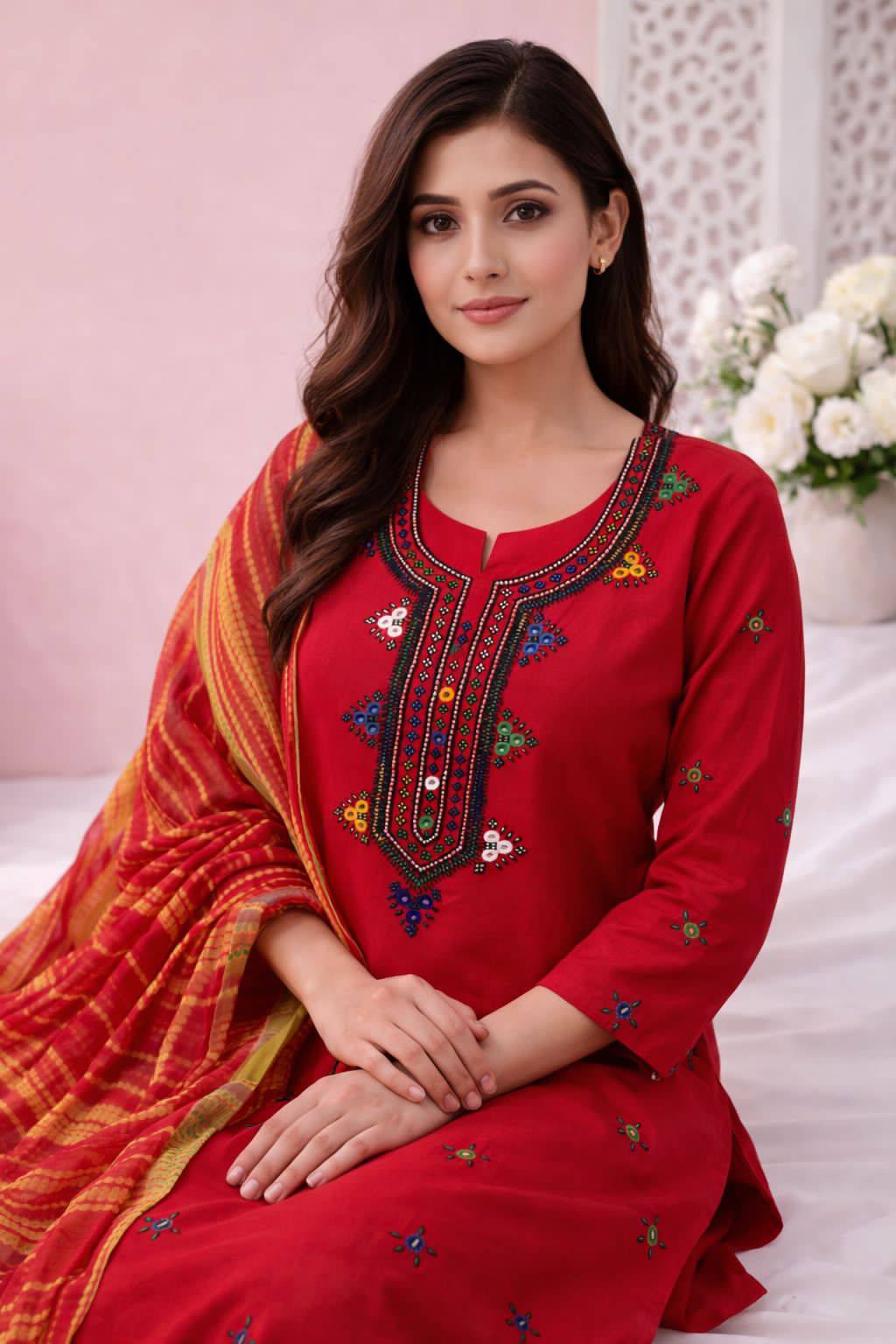 balochi ladies dress New Style Handmade Collection* *Balochi Handmade Original Mirror Gala Work, Sleeves Work, Lawn Cotton Stuff Shirt, Tye N Dye Mirror Booti Work Chiffon Dupatta, Mirror Booti Work Lawn Cotton Hyacinth House