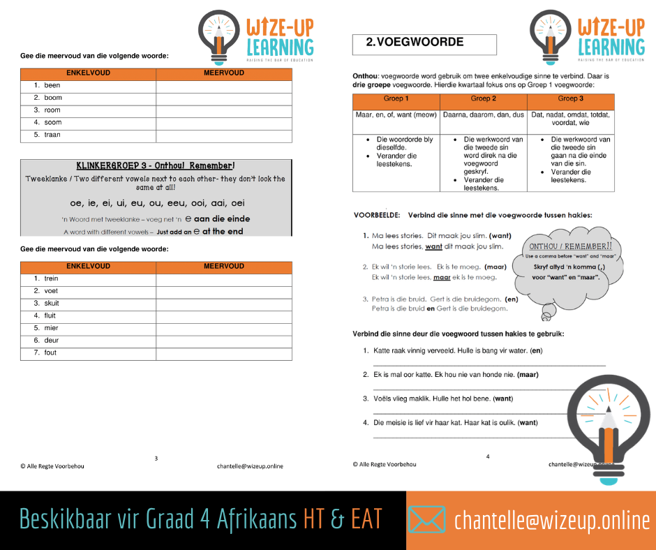 Wize-Up Learning - Graad 4 Kwartaal 1 Afrikaans HT en EAT werkboek met ...