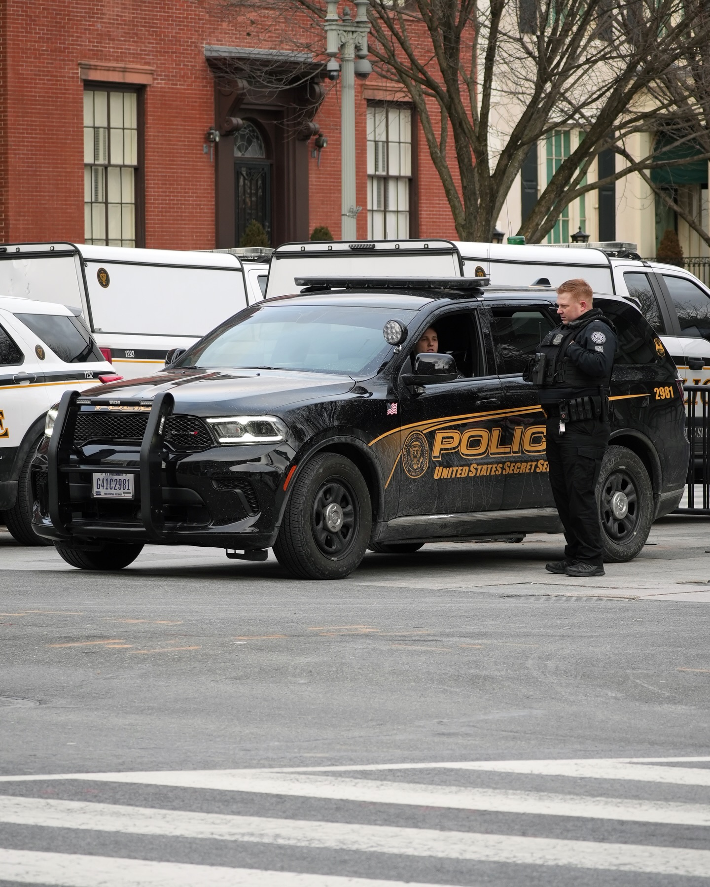 United States Secret Service Police Officers stand watch outside
