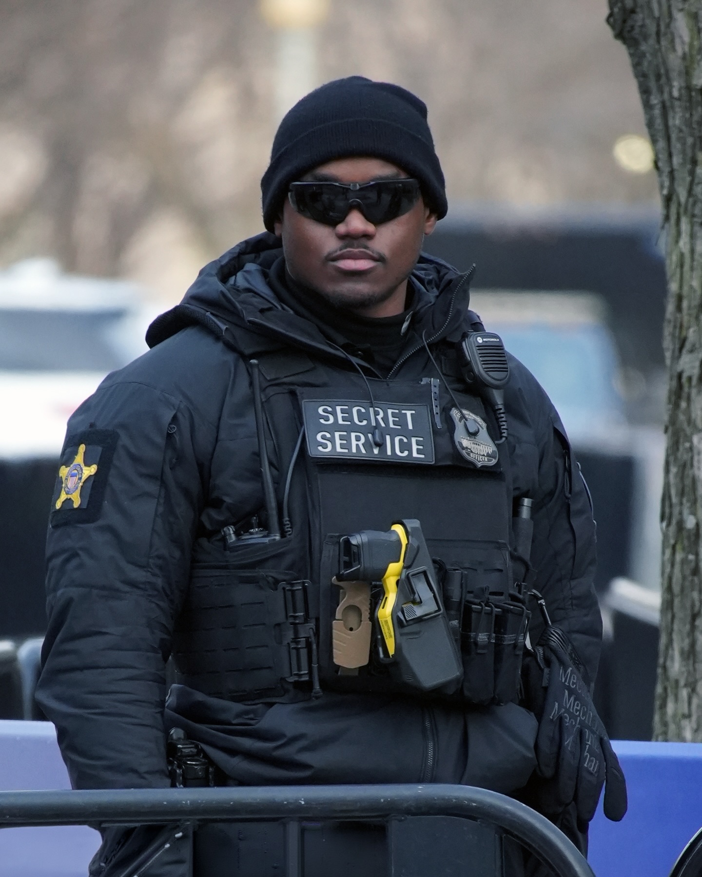 United States Secret Service Police Officers stand watch outside
