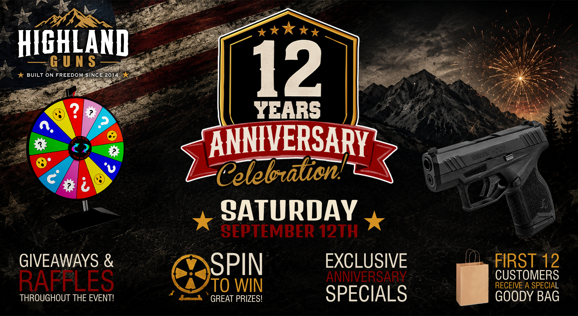 Highland Guns 12th Anniversary Celebration – Sales, Raffles & Giveaways