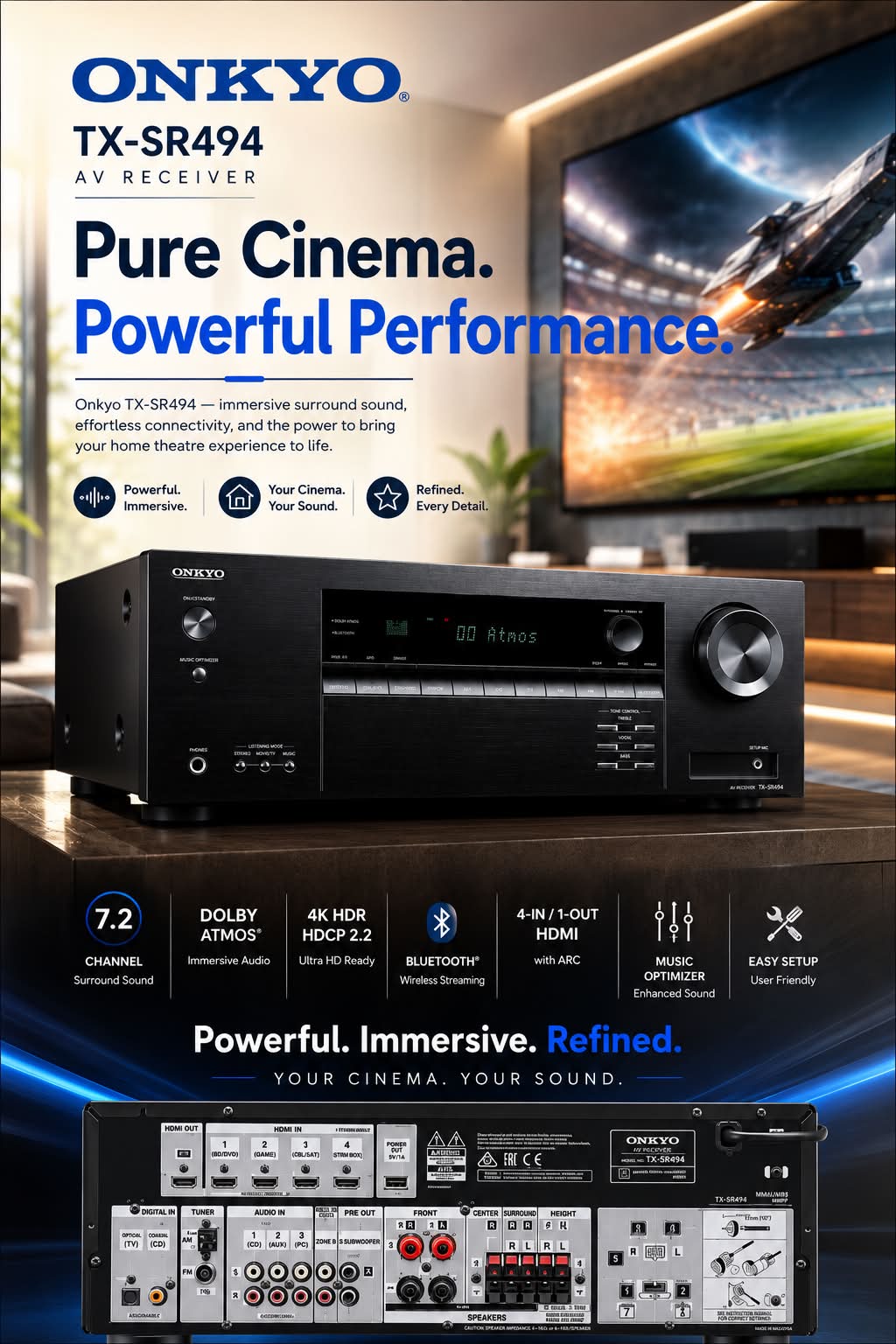 The Onkyo TX-NR646 is a powerful 7.2-channel AV receiver designed