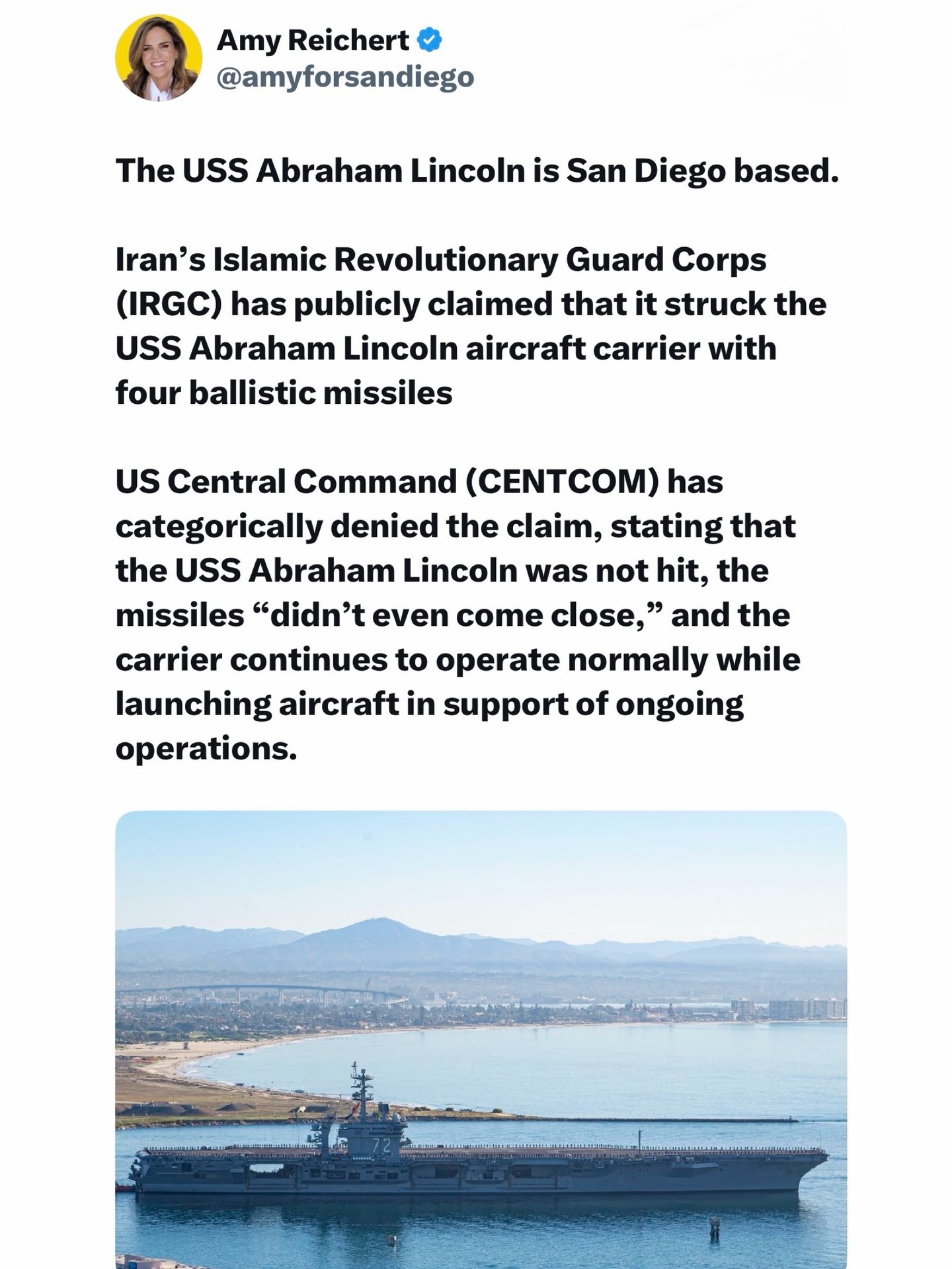 Amy - The USS Abraham Lincoln is San Diego based. Iran’s Islamic ...
