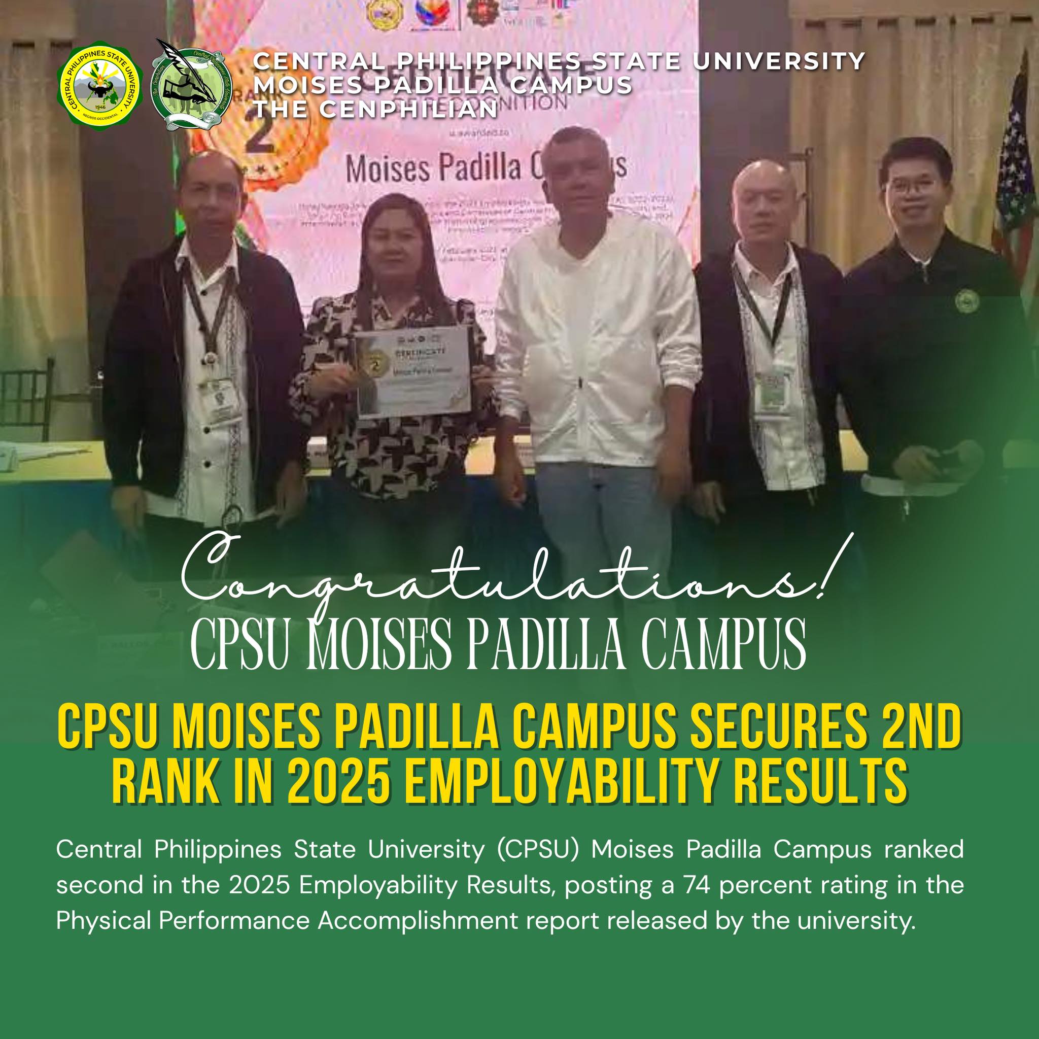 The Cenphilian - CPSU Moises Padilla Campus Secures 2nd Rank in 2025 ...