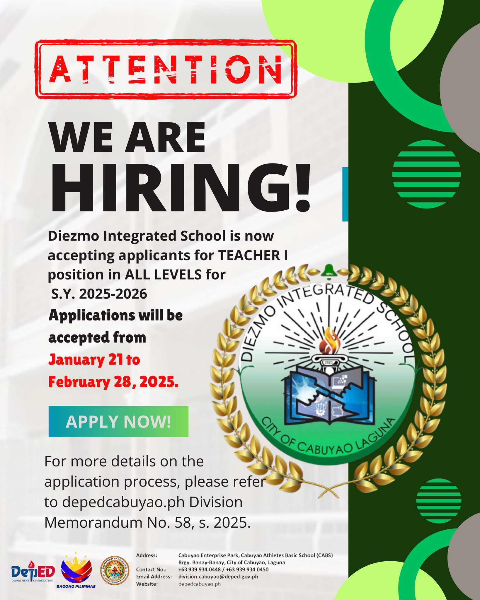 DepEd - Announcement: DEPED is Hiring! The Department of Education ...