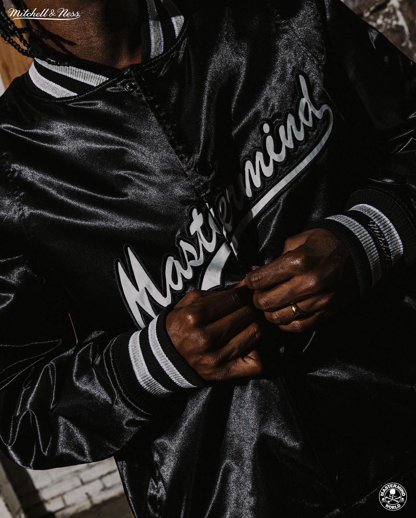 Mitchell & Ness x The Hundreds Adam Bomb Black Satin Bomber Jacket 2XL