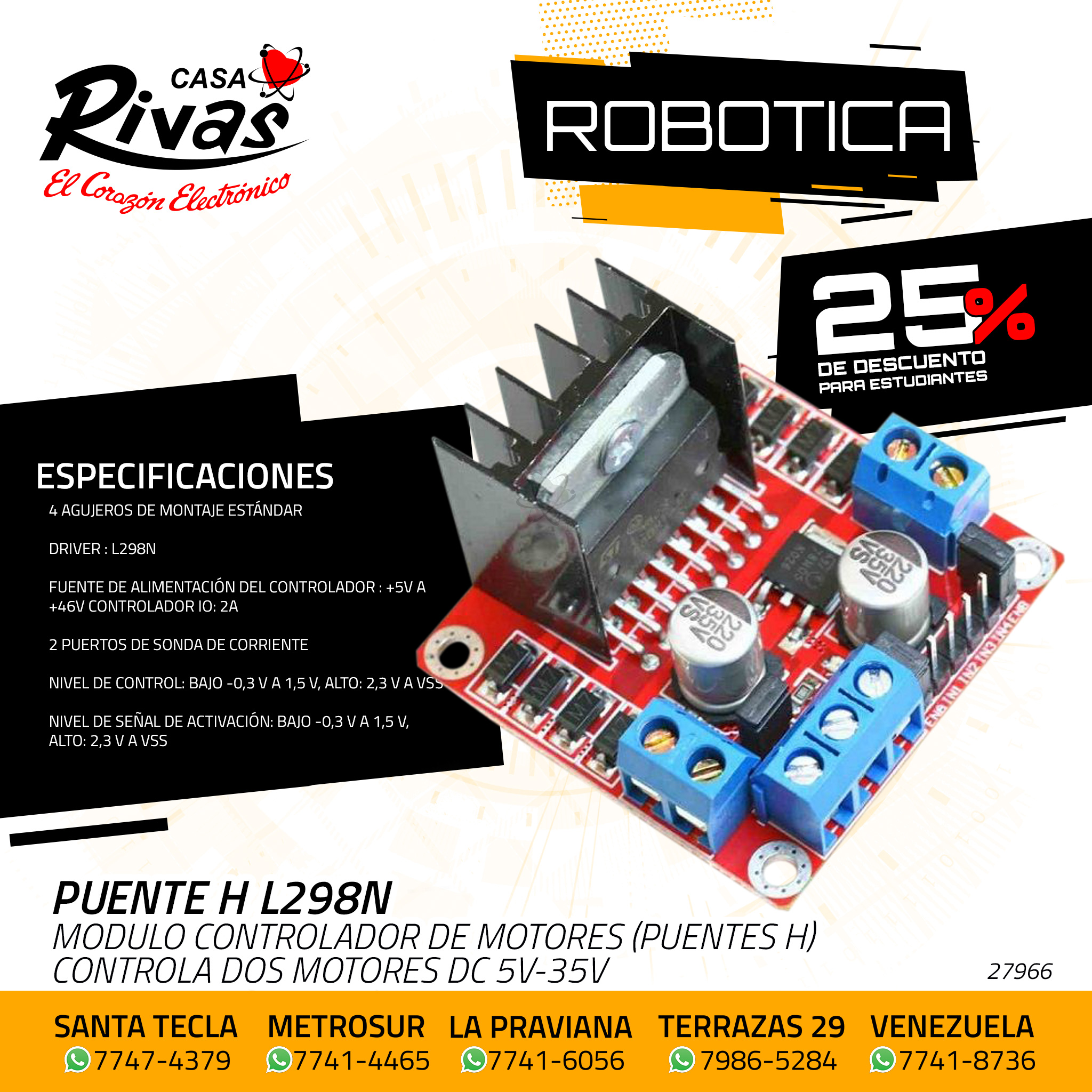 Puente H L298N Módulo controlador... - Casa Rivas Electrónica | Facebook
