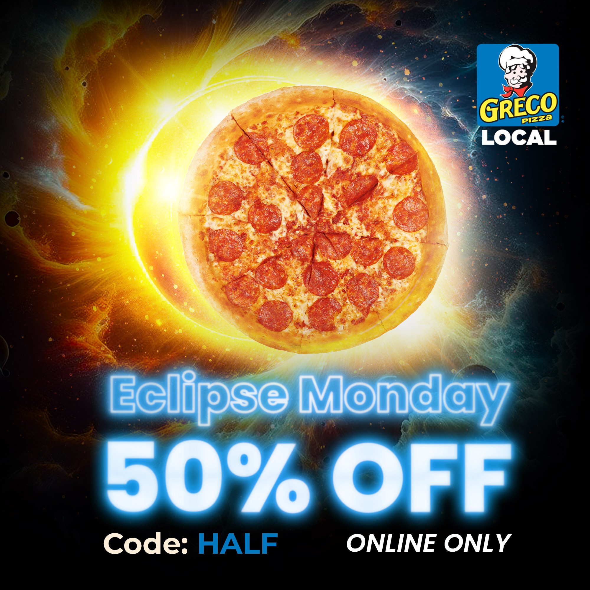Full moon 🌕 = half price 🍕 at Marco's! Order all your favorite