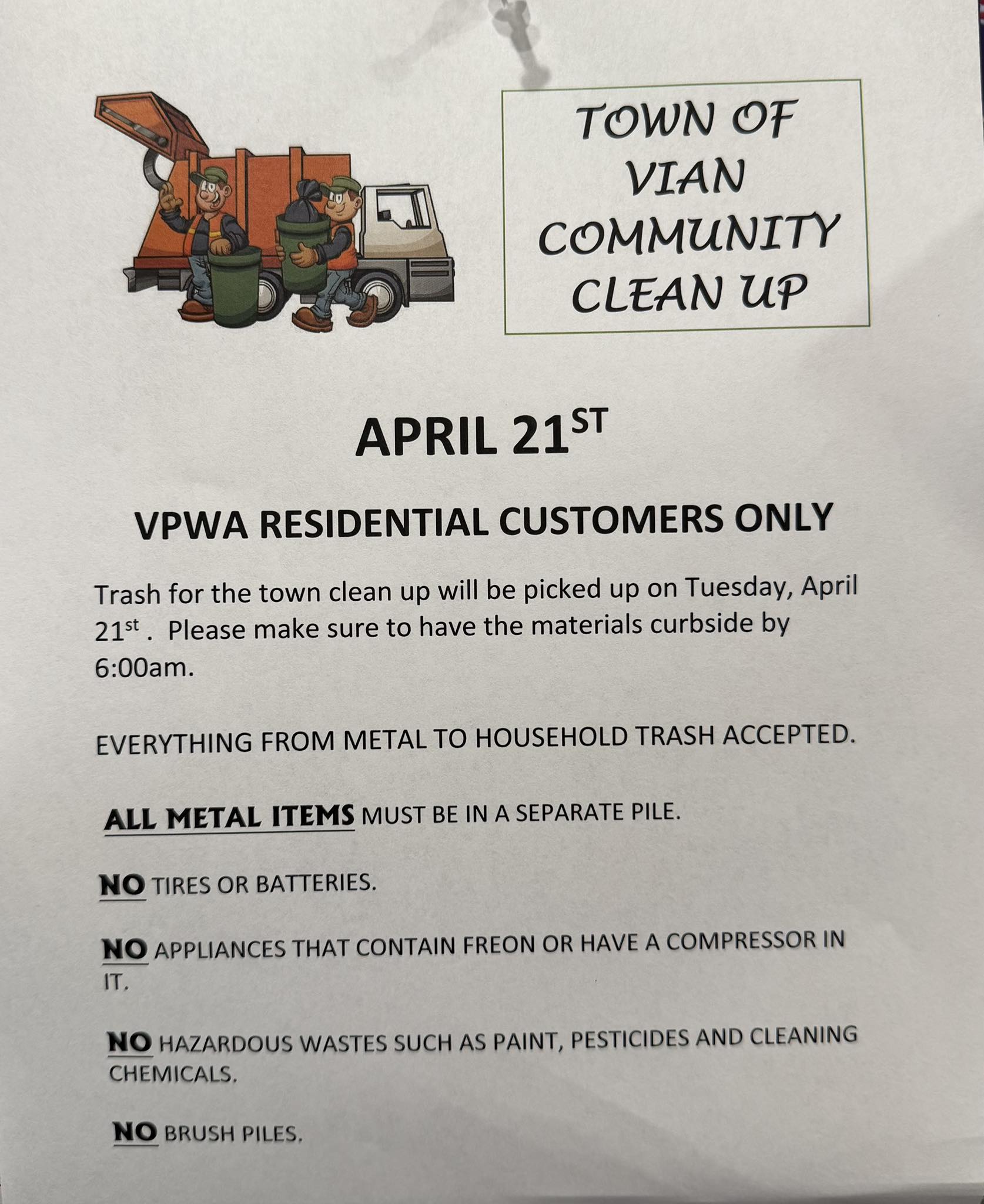 April 21st for all VPWA CUSTOMERS ONLY: