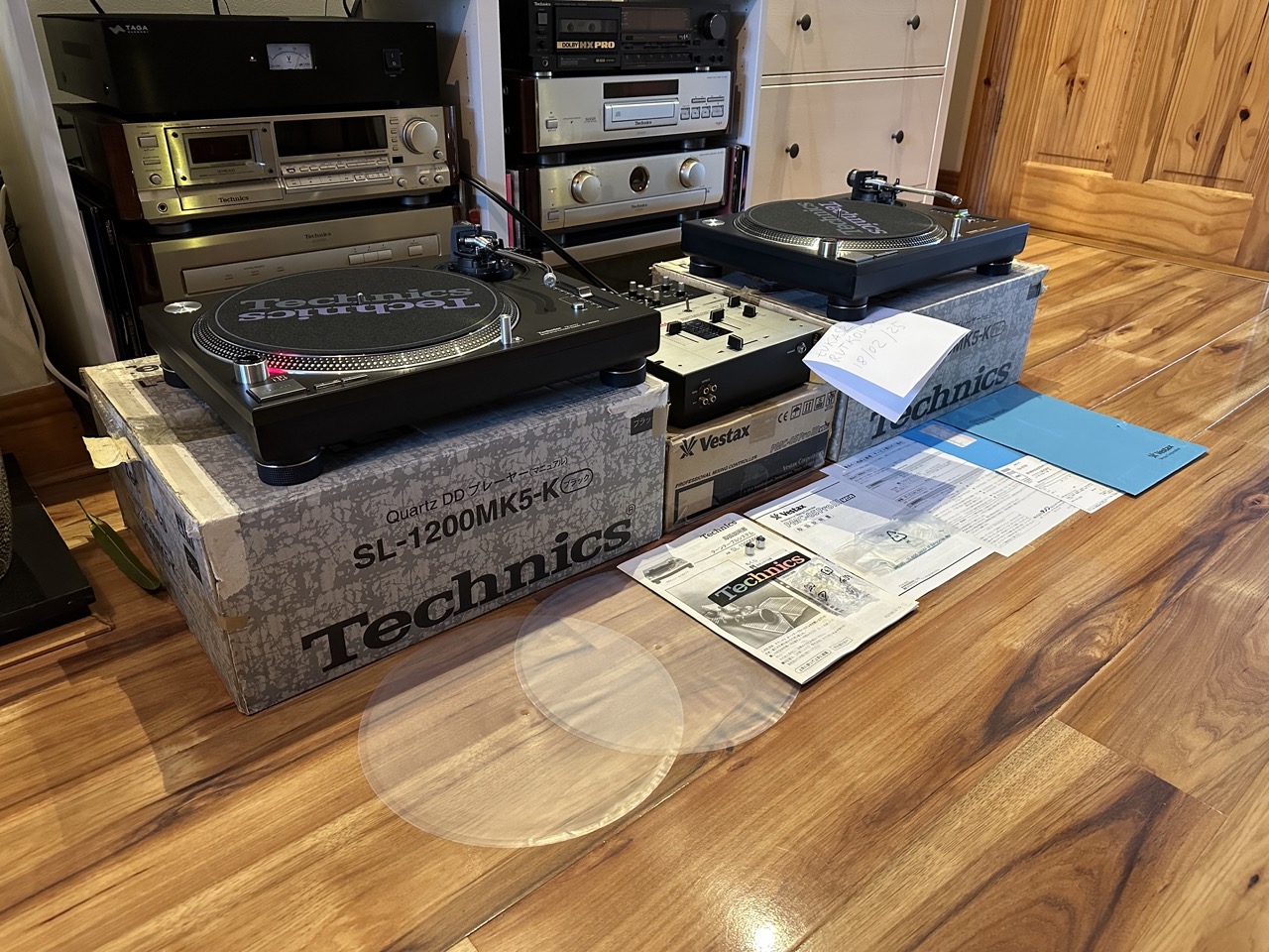 Brand new Technics SL-1200MK5 turntables and Vestax PMC-05ProIII