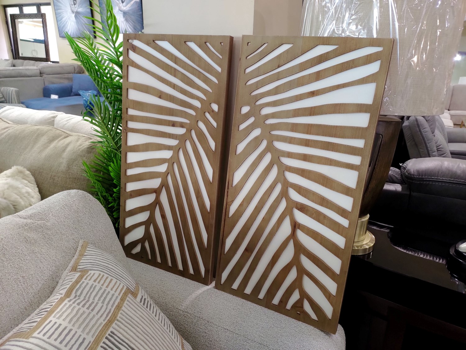 Mi - Carved Wall Panels – Set of 2 Birch Palm Pattern Raised Ridges ...