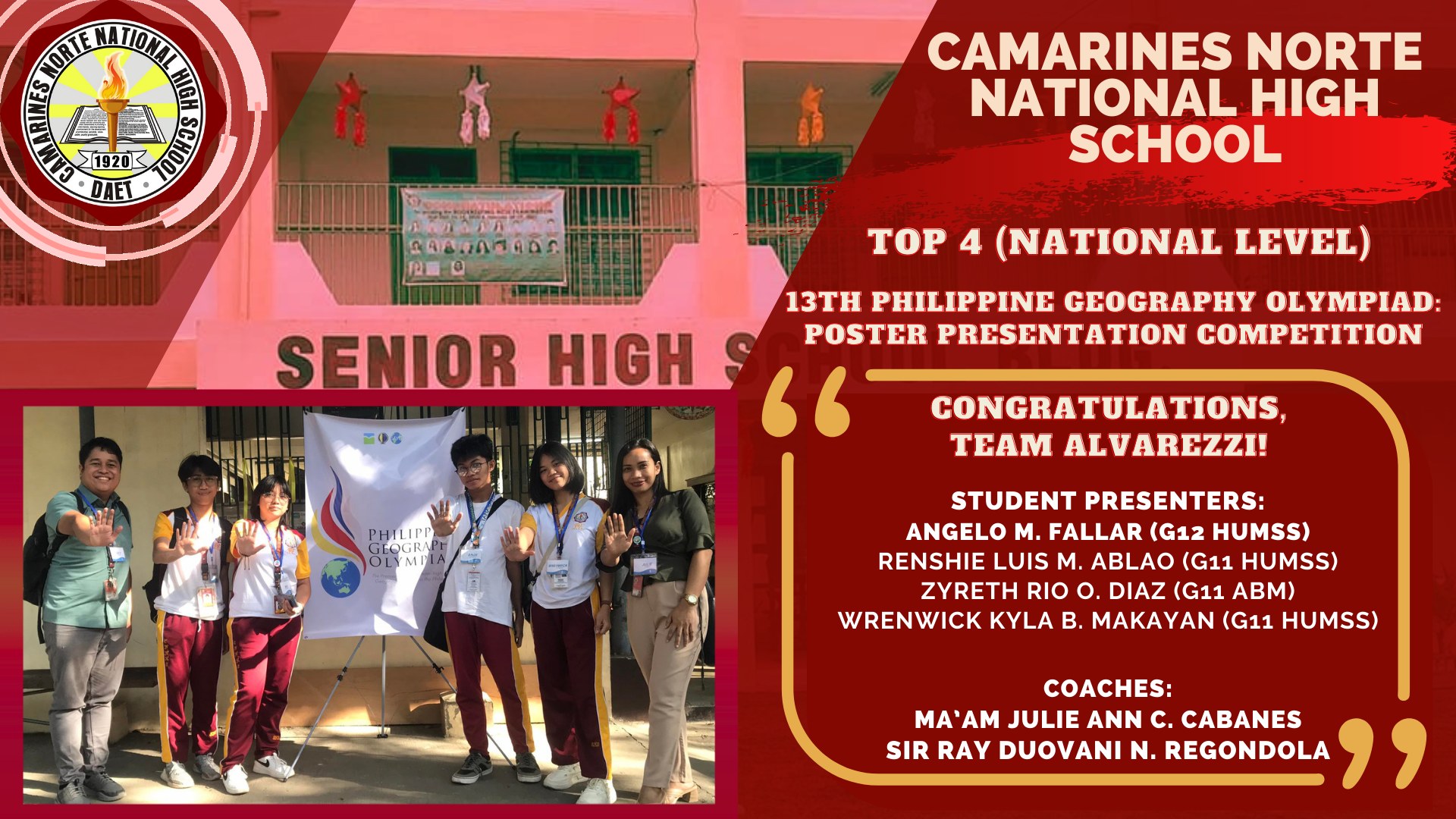 CNNHS CLAIMS 4TH PLACE... - 301891 CNNHS - Senior High School | Facebook