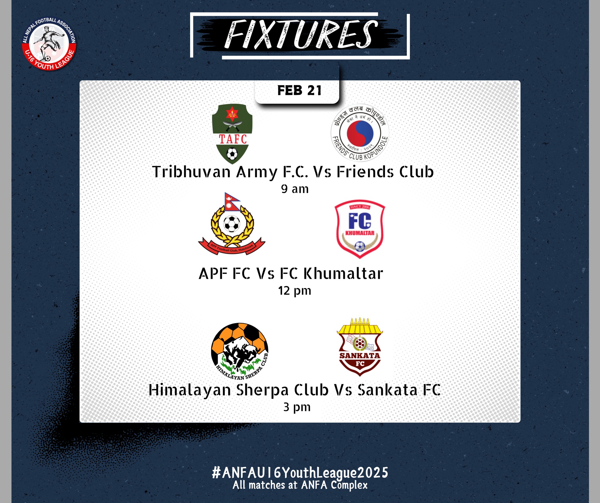 All - The three fixtures of ANFA U-16 Youth League for today. #ANFA # ...